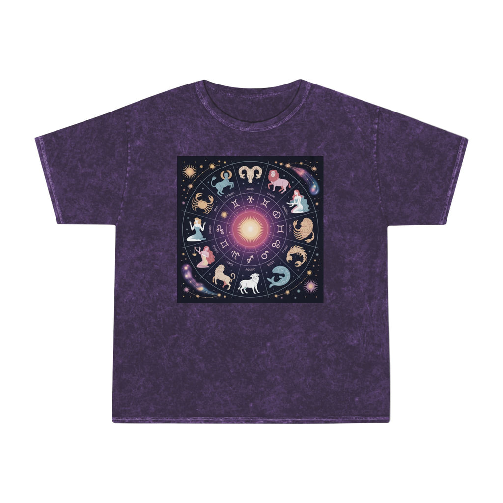 T-shirt Délavé à Motifs Zodiaque — Tee-shirt Coloré Signes Astrologiques