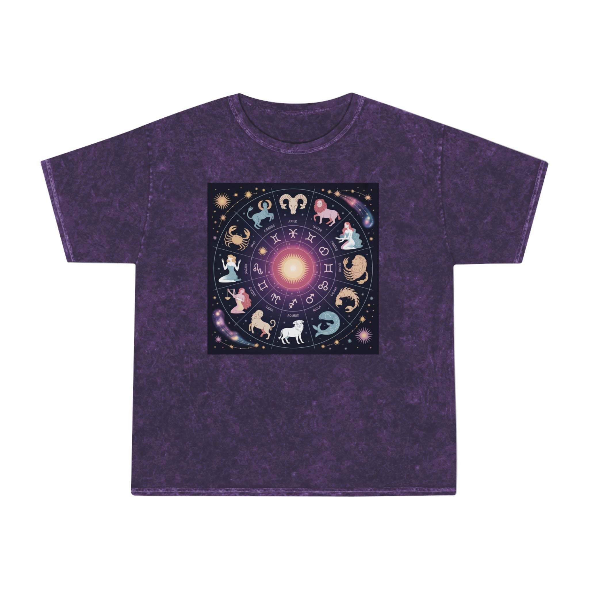 T-shirt Délavé à Motifs Zodiaque — Tee-shirt Coloré Signes Astrologiques