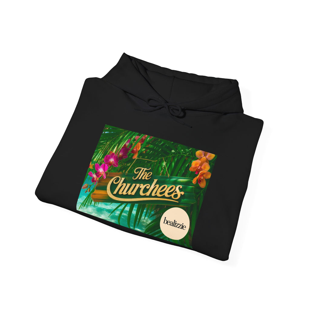 The Churchees Tropical Logo Hoodie — Retro Band-Inspired Graphic Sweatshirt