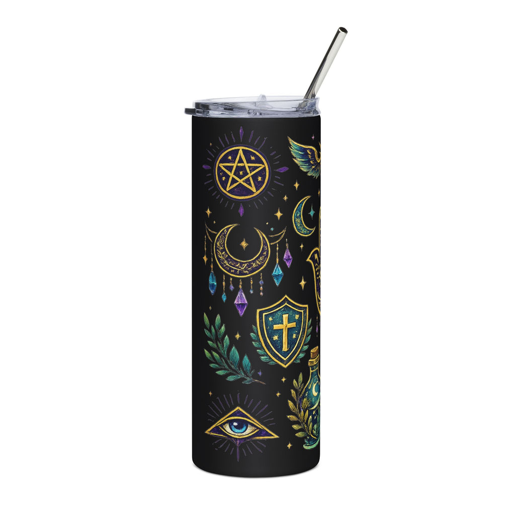 Mystic Symbols 20oz Stainless Tumbler — Hamsa, All-Seeing Eye & Moon Magic