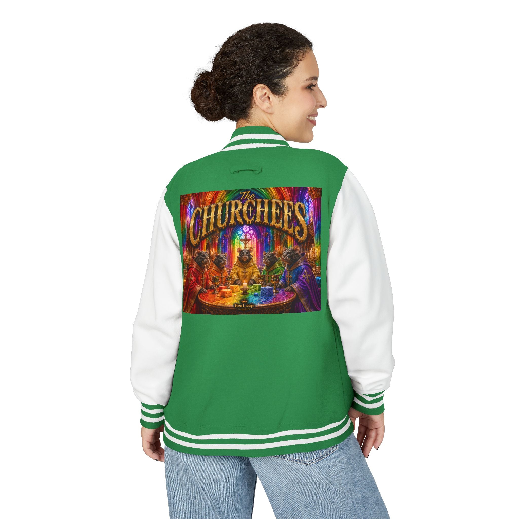 Letterman Jacket — Colorful 'The Churchlees' Retro Band Graphic