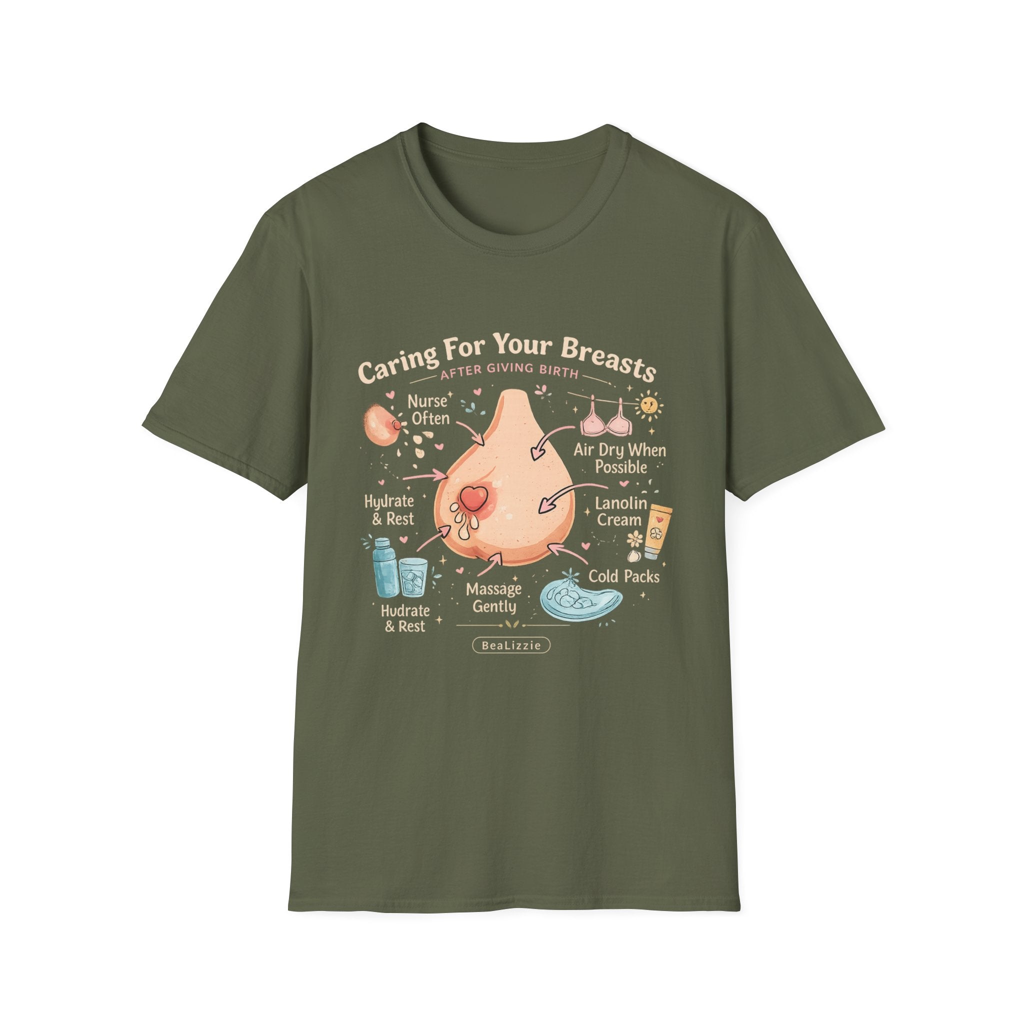 Breastfeeding Care T-Shirt — Caring For Your Breasts Nursing Guide Tee