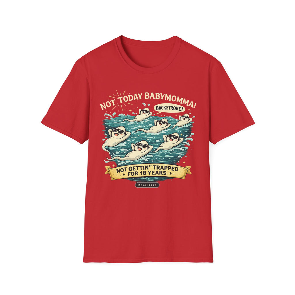Backstroke Sloths T-Shirt — Cute Retro Swimming Sloth Design ("Backstroke! Not Today Harassment")