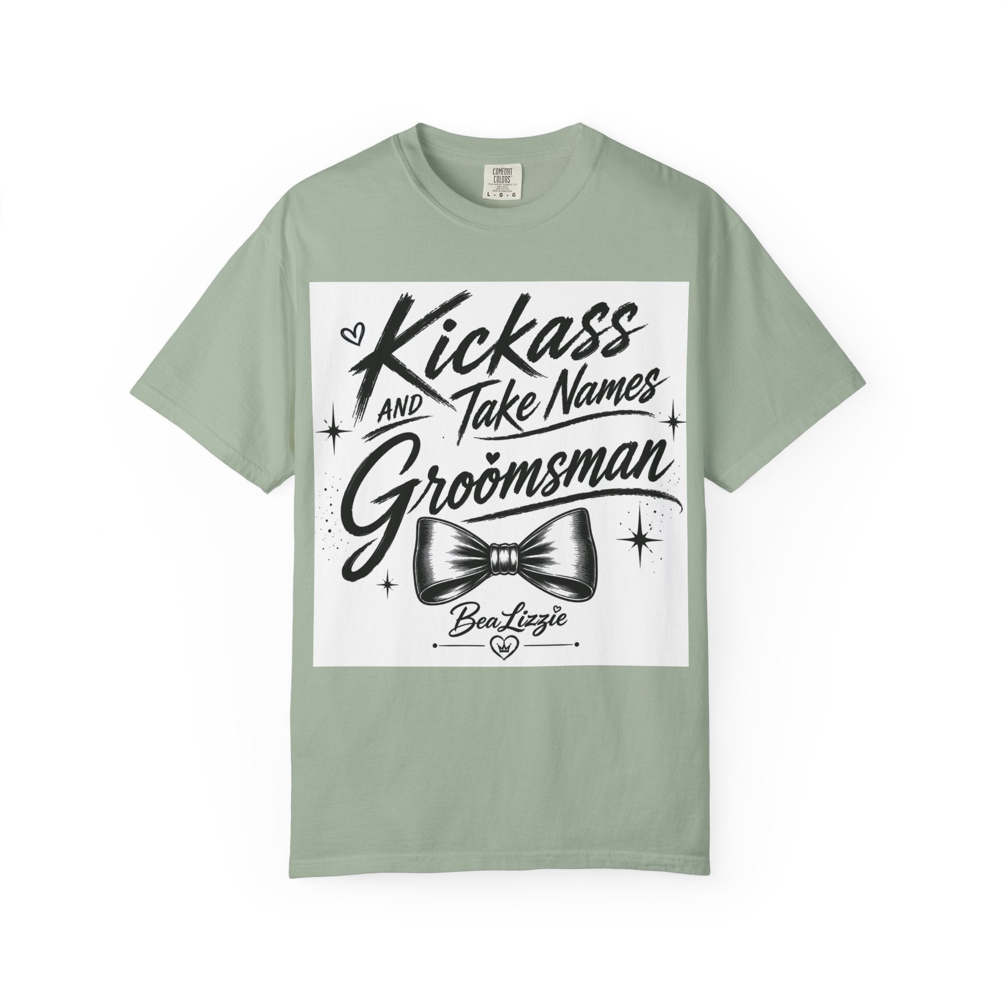 Kickass and Take Names Groomsman T-Shirt — Funny Bachelor Party Tee with Bow Tie Design