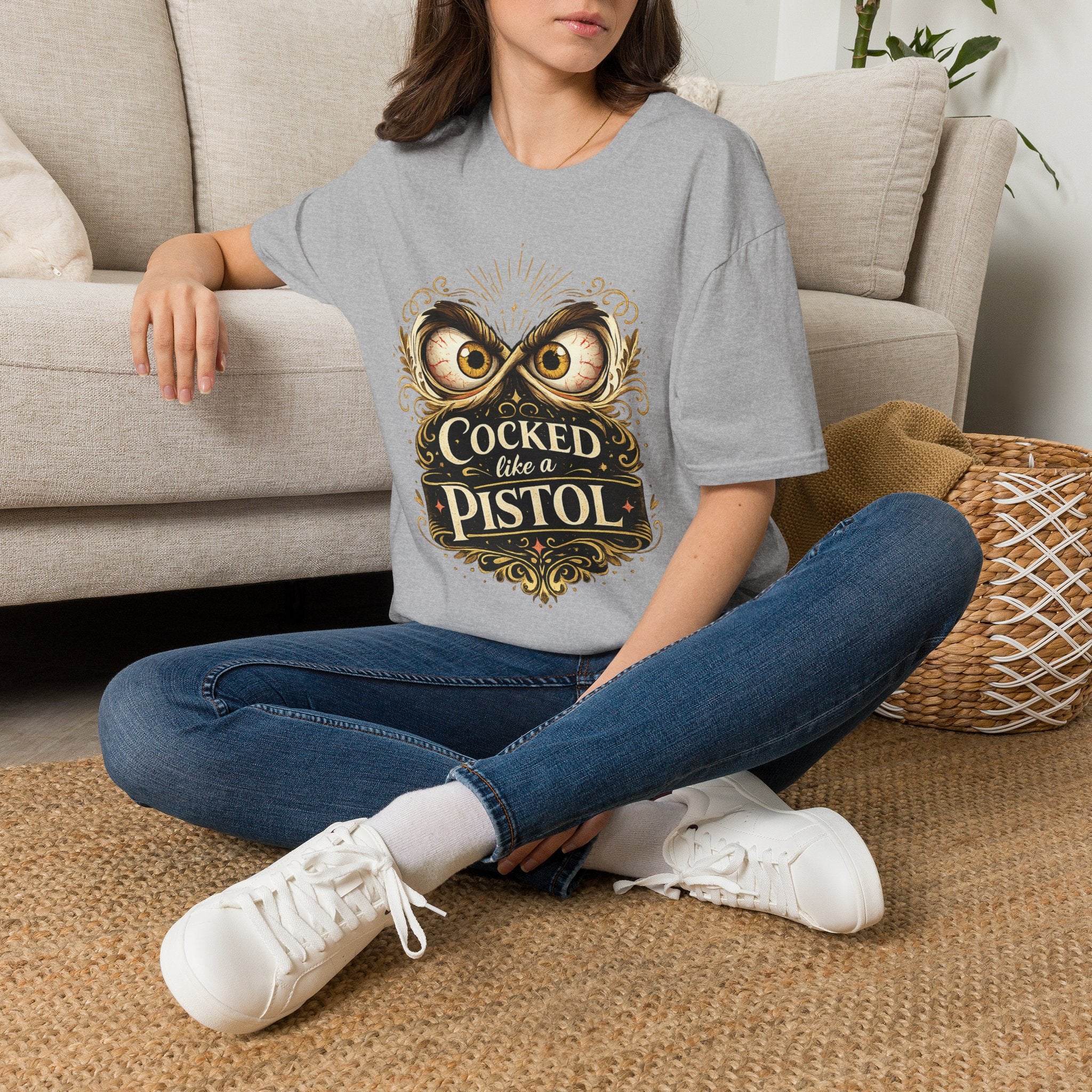 T-Shirt — "Cocked Like a Pistol" Owl Graphic Tee