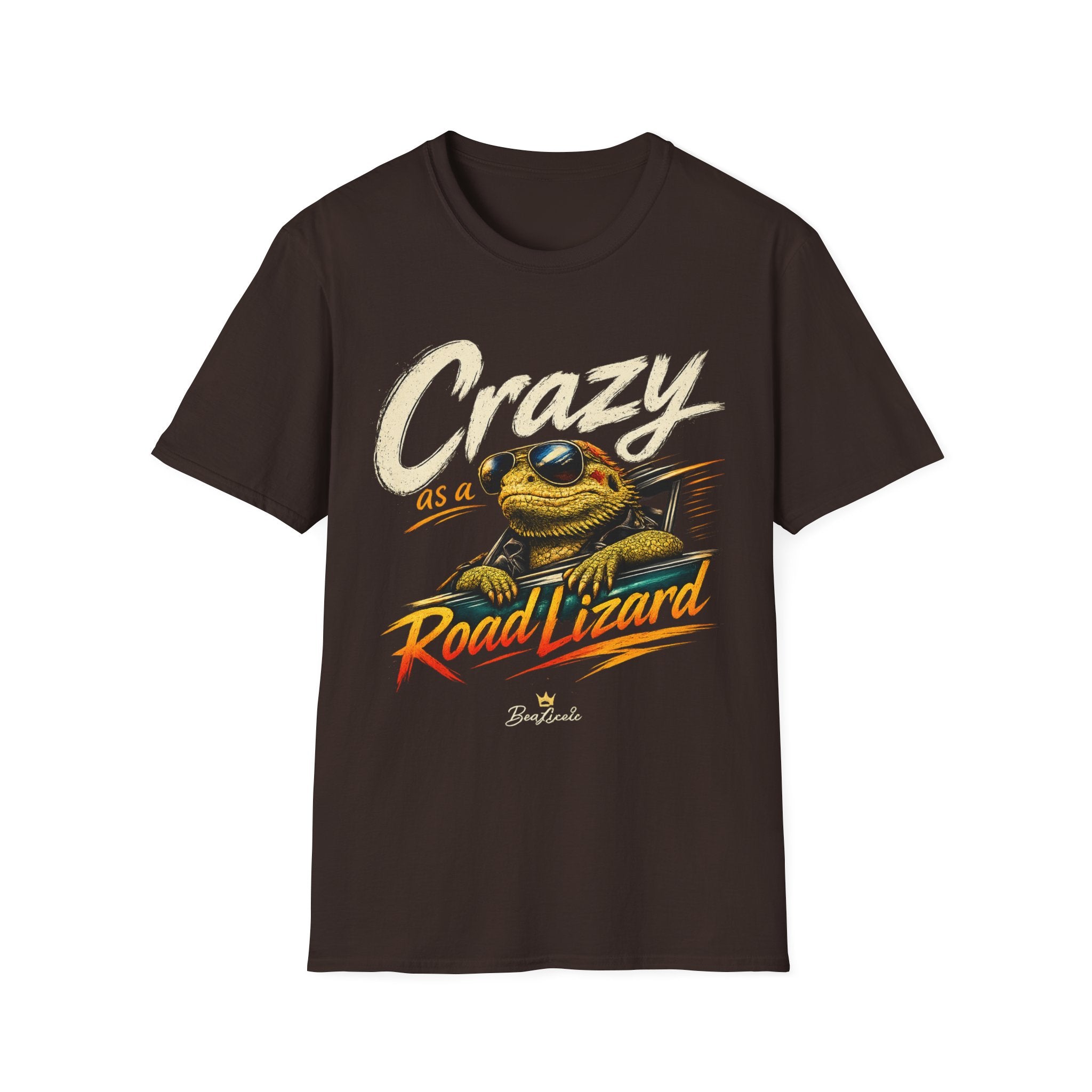 Crazy Road Lizard T-Shirt — Retro Graphic Tee with Sunglasses Lizard