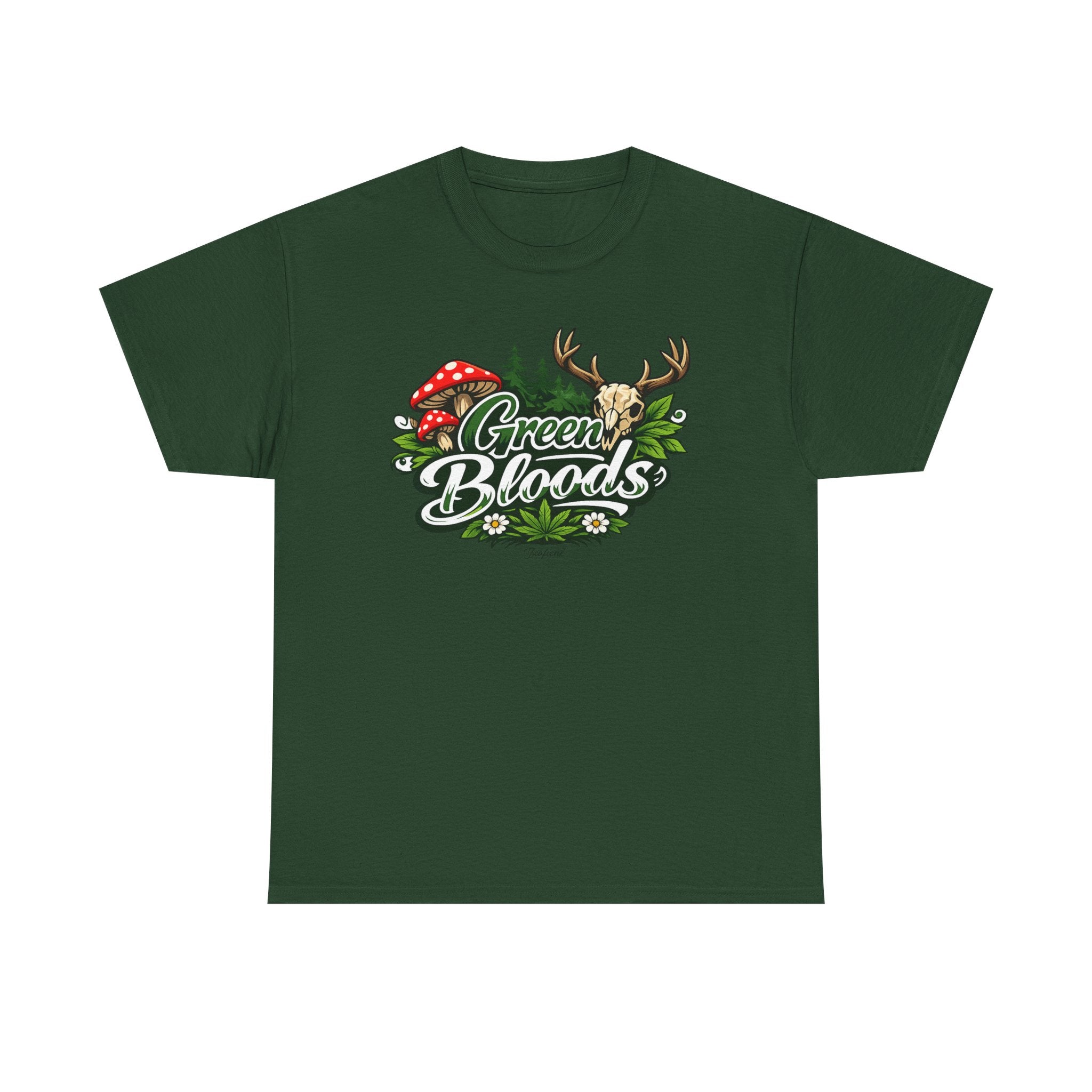 Green Bloods Nature T-Shirt – Deer, Mushrooms & Forest Graphic Tee