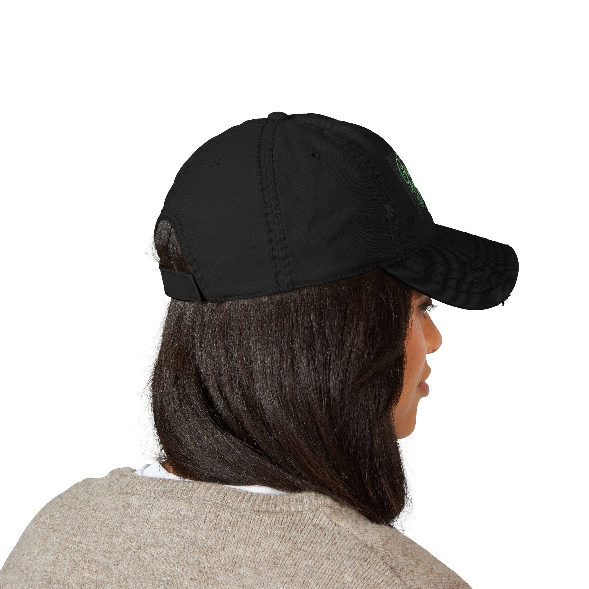Distressed Embroidered 'Green Bloods' Dad Hat