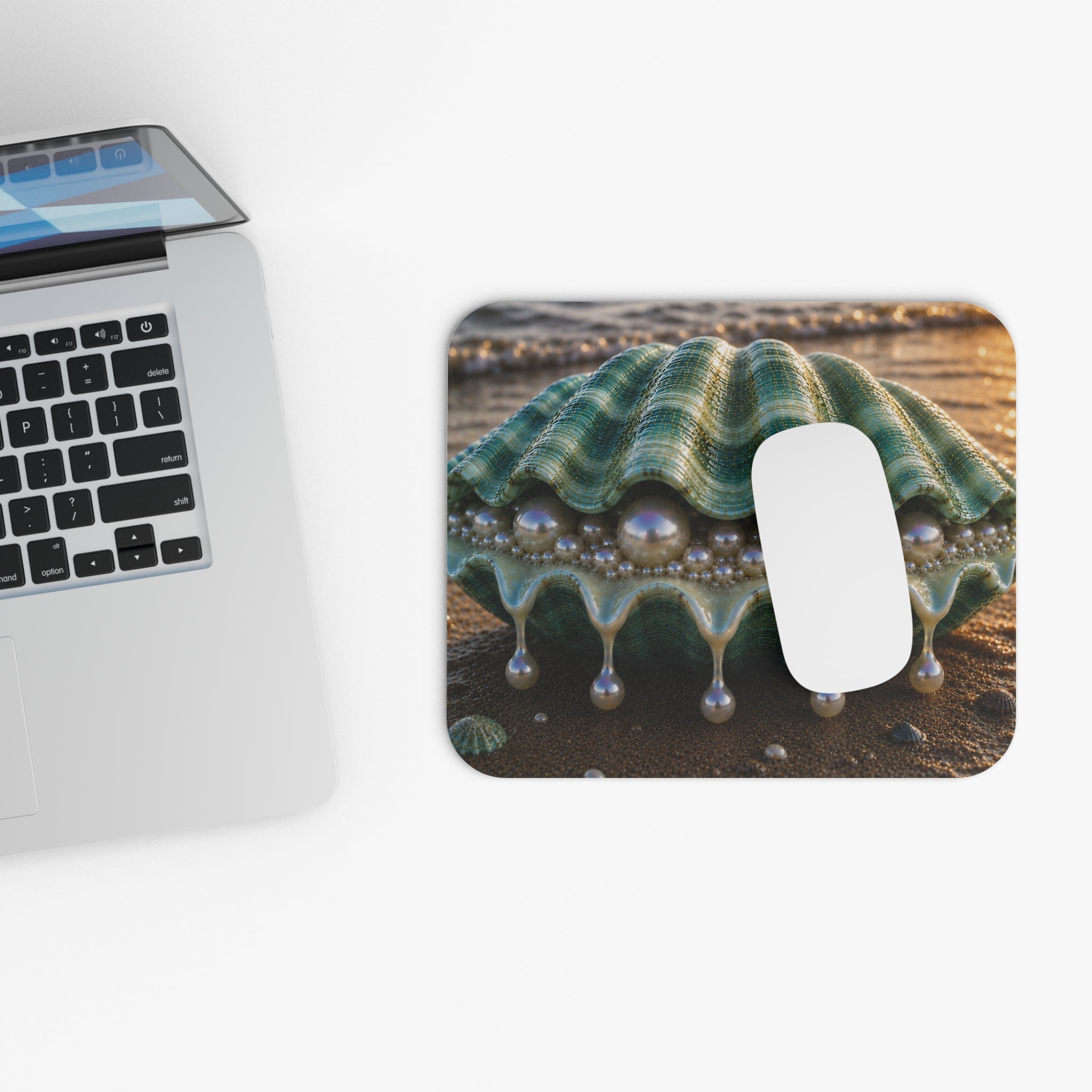 Ocean Pearl Shell Mouse Pad — Nautical Seaside Desk Accessory
