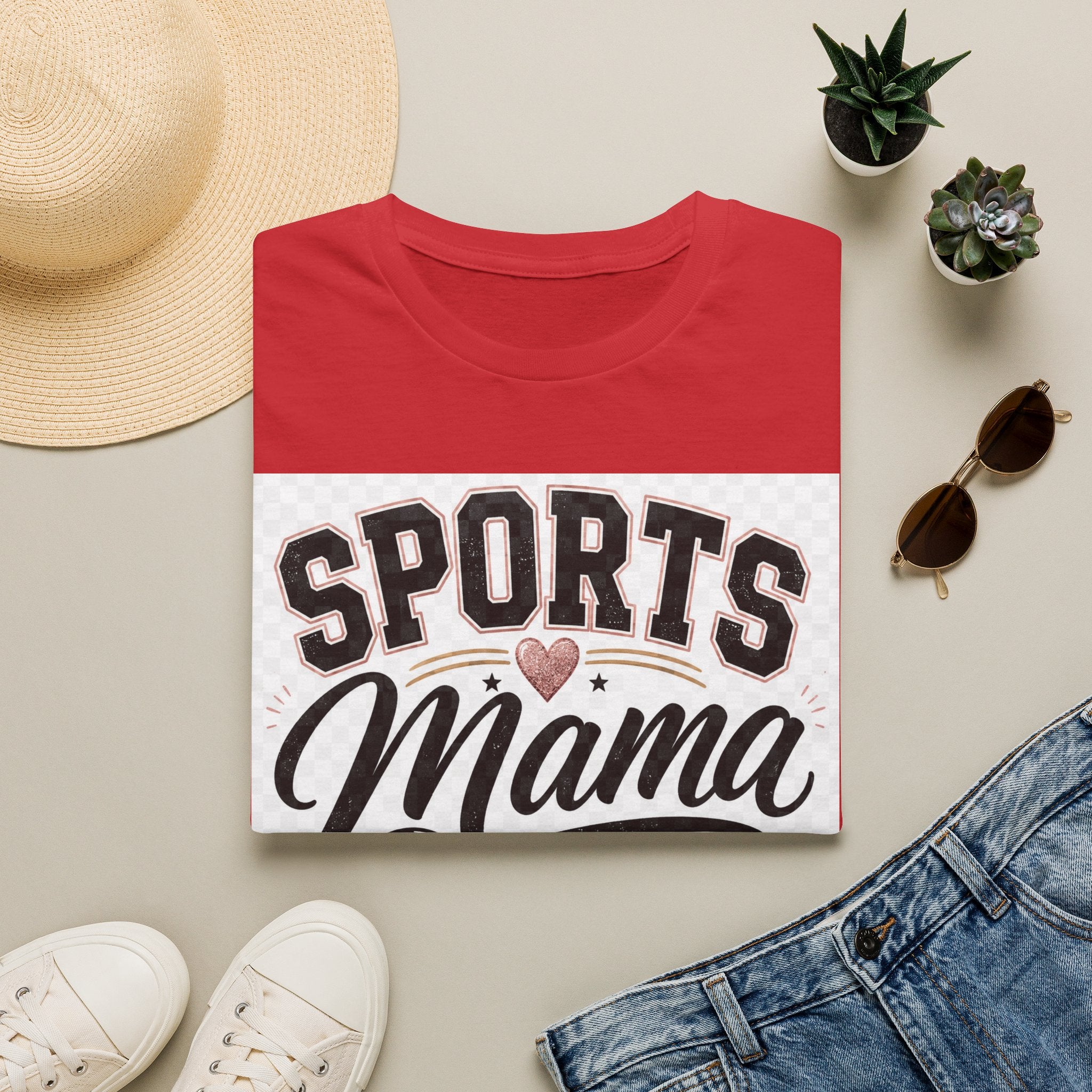 Sports Mama T‑Shirt — Cute Athletic Mom Tee with Heart & Ball Design