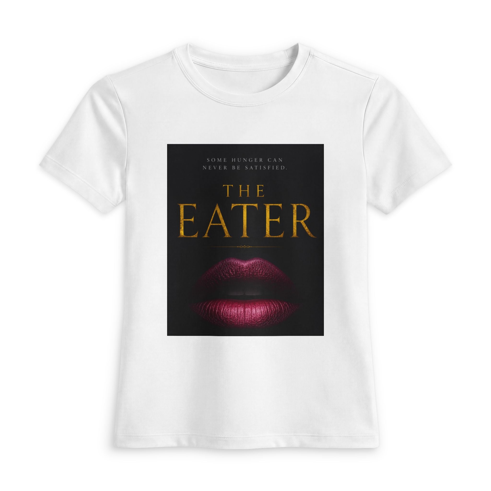 The Eater Graphic Tee — Women's Black Fitted Shirt with Lip Art