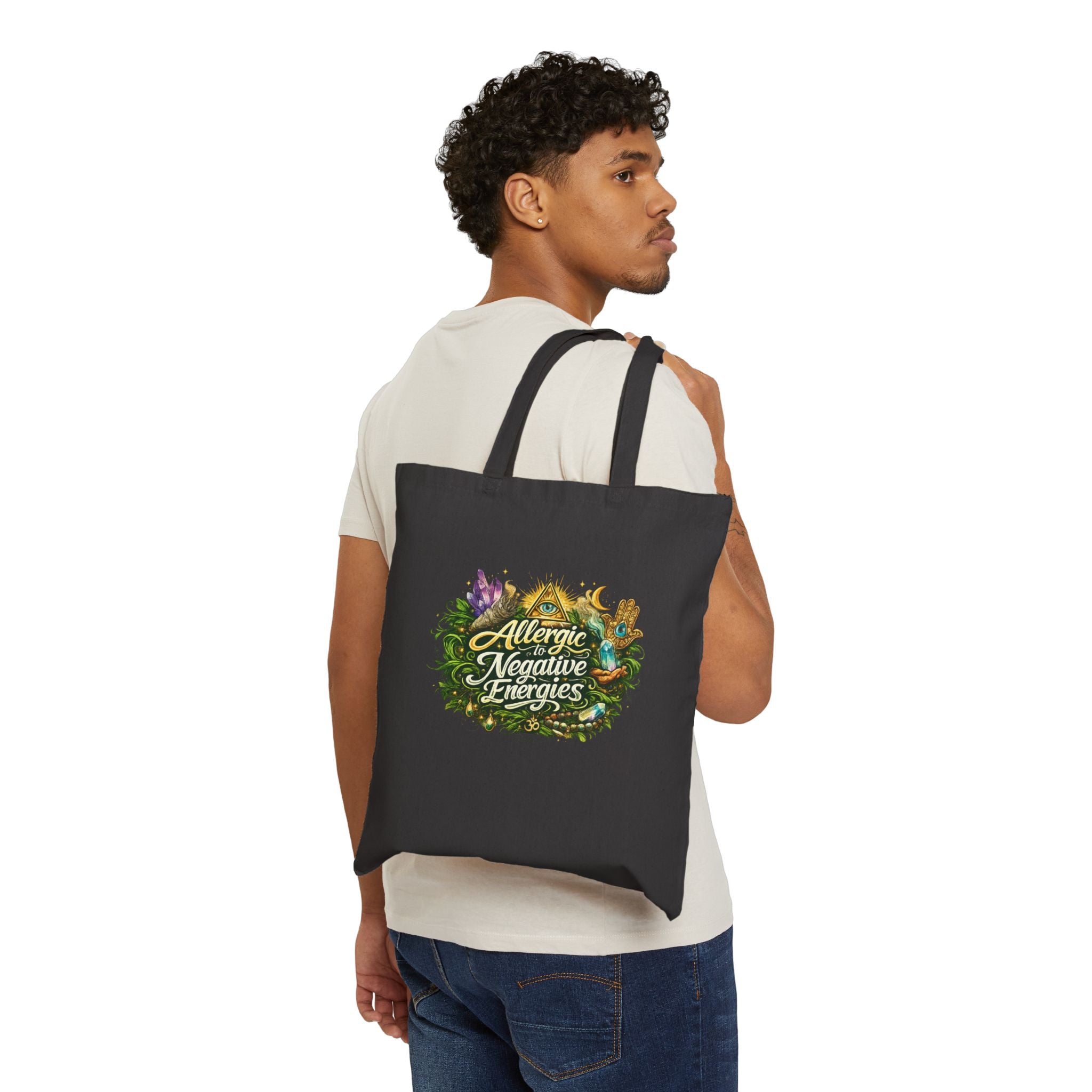 Canvas Tote Bag — "Allergic to Negative Energies" Spiritual Nature Shopper