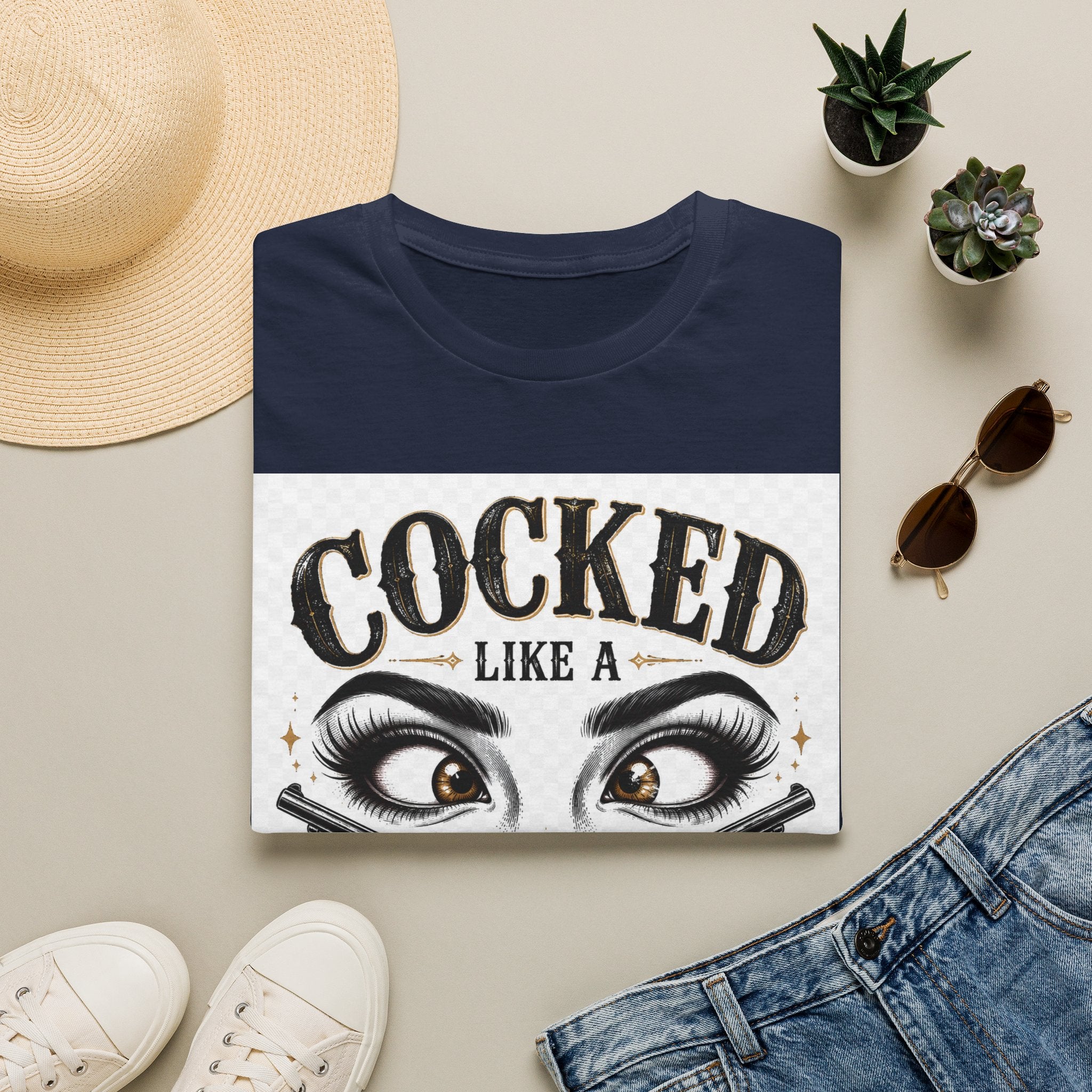 Cocked Like a Pistol T-Shirt — Retro Western Eyelash Graphic Tee