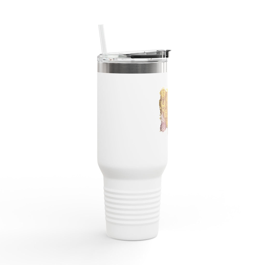 40oz Insulated Travel Mug — Steampunk Gear Floral Motorcycle Skull