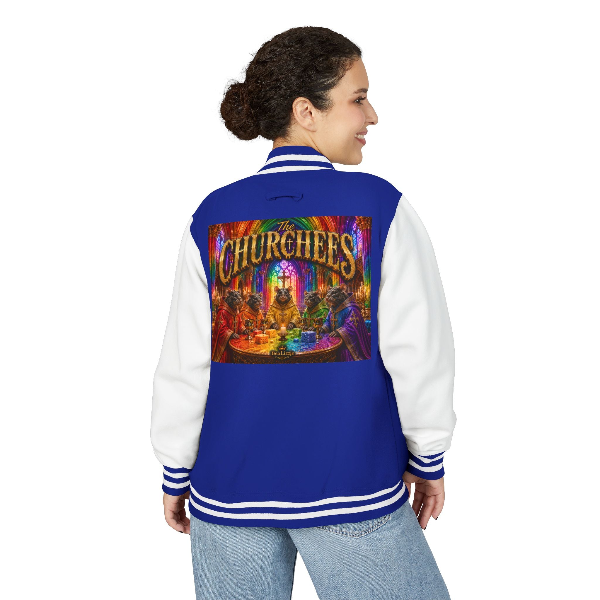 Letterman Jacket — Colorful 'The Churchlees' Retro Band Graphic