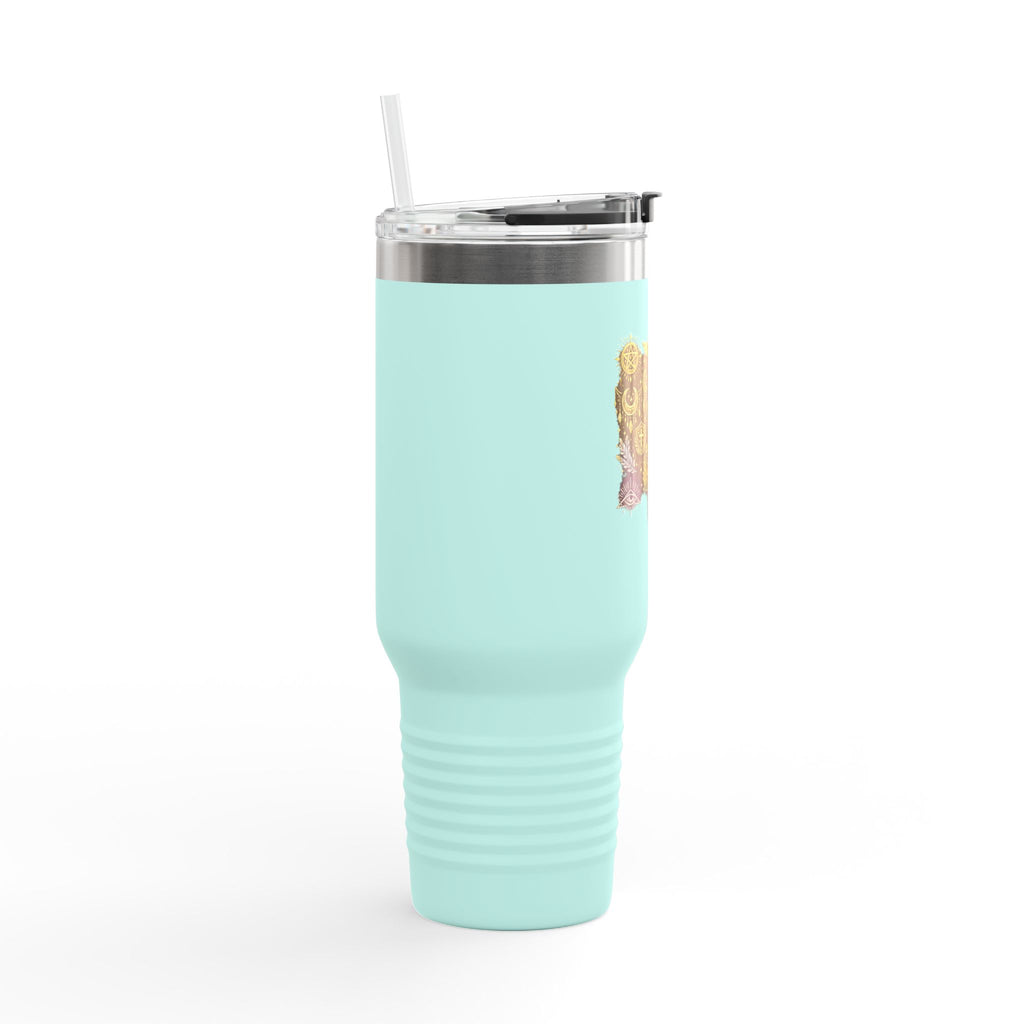 40oz Insulated Travel Mug — Steampunk Gear Floral Motorcycle Skull