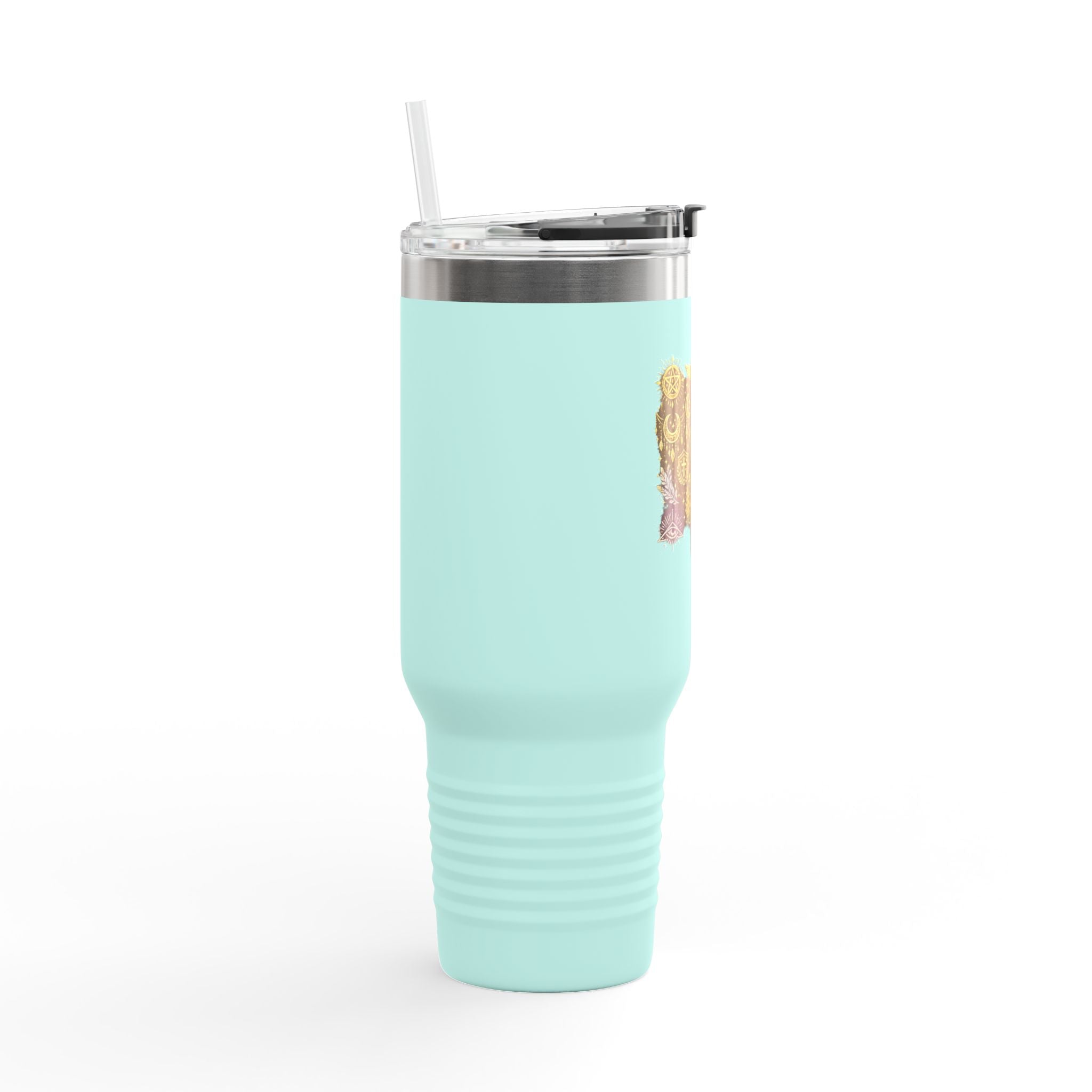 40oz Insulated Travel Mug — Steampunk Gear Floral Motorcycle Skull