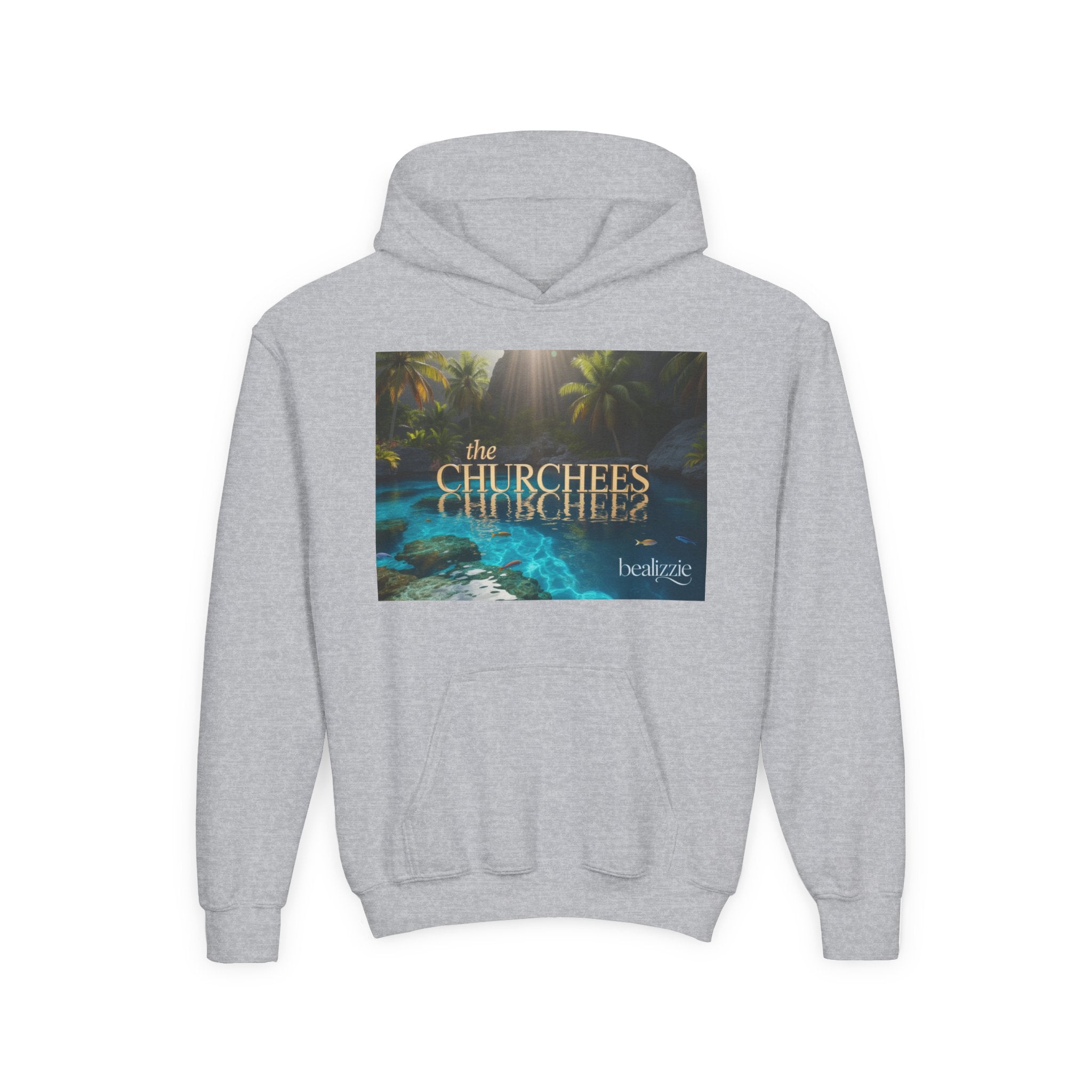 Youth Hoodie – "the CHURCHEES" Tropical Pool Graphic Sweatshirt