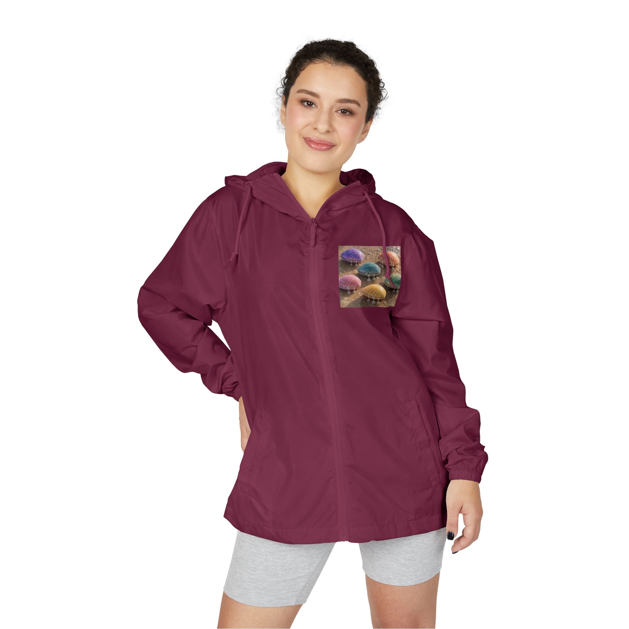 Windbreaker Jacket — Colorful Mushrooms Pocket Print Hooded Windbreaker