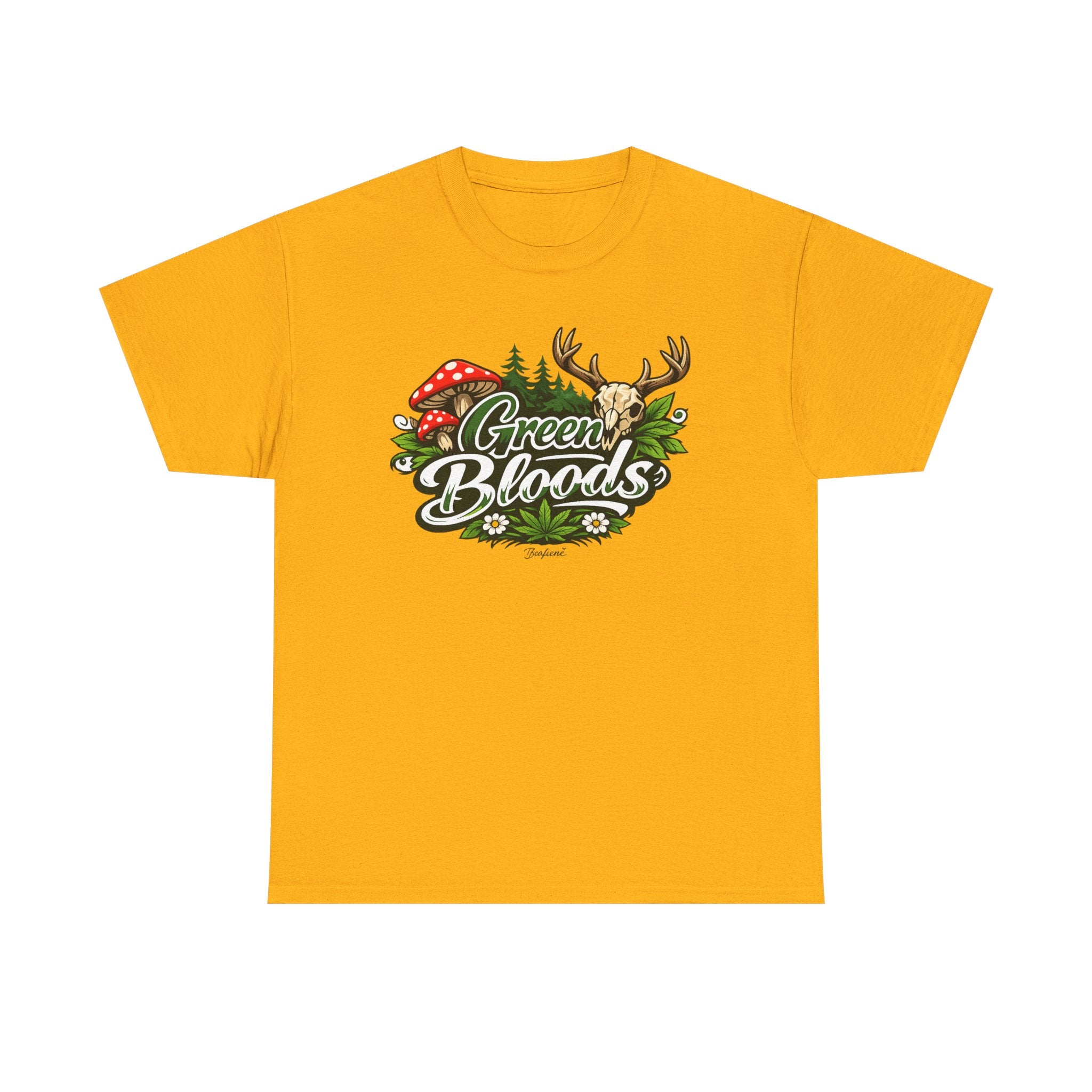 Green Bloods Nature T-Shirt – Deer, Mushrooms & Forest Graphic Tee