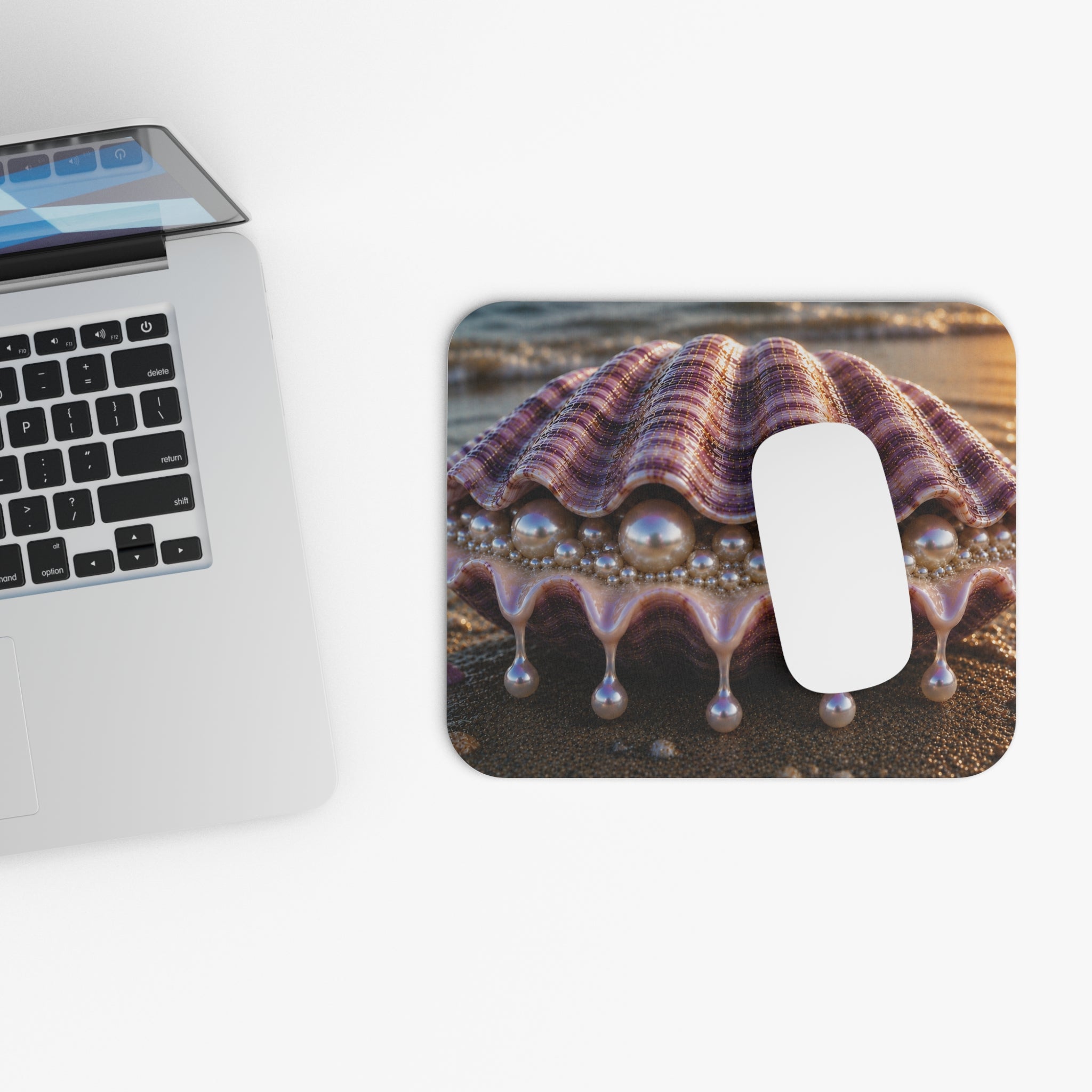 Pearl Seashell Mouse Pad — Elegant Beach Coastal Desk Mat