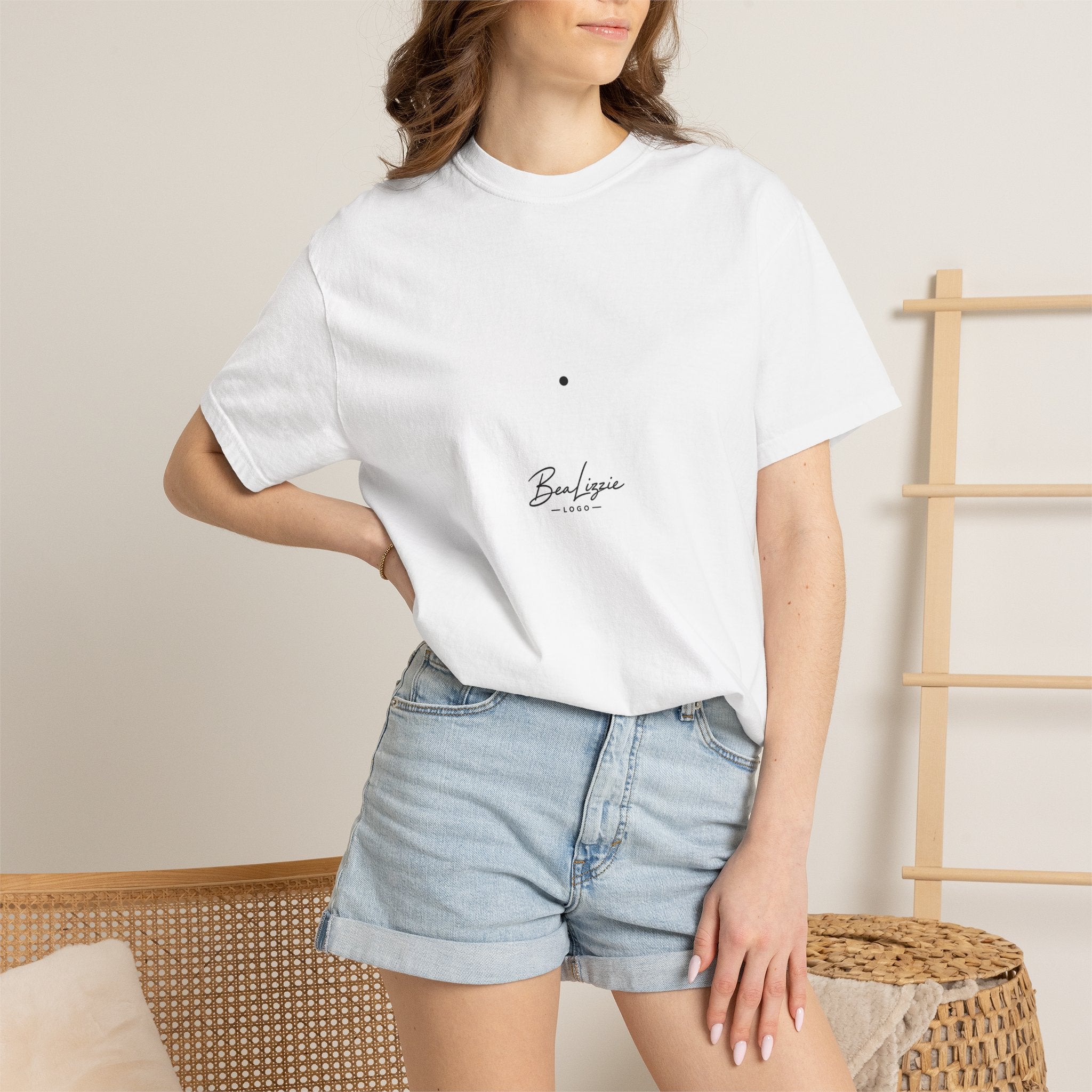 Minimalist "Breathe" Script T-Shirt — Small Center Dot Design