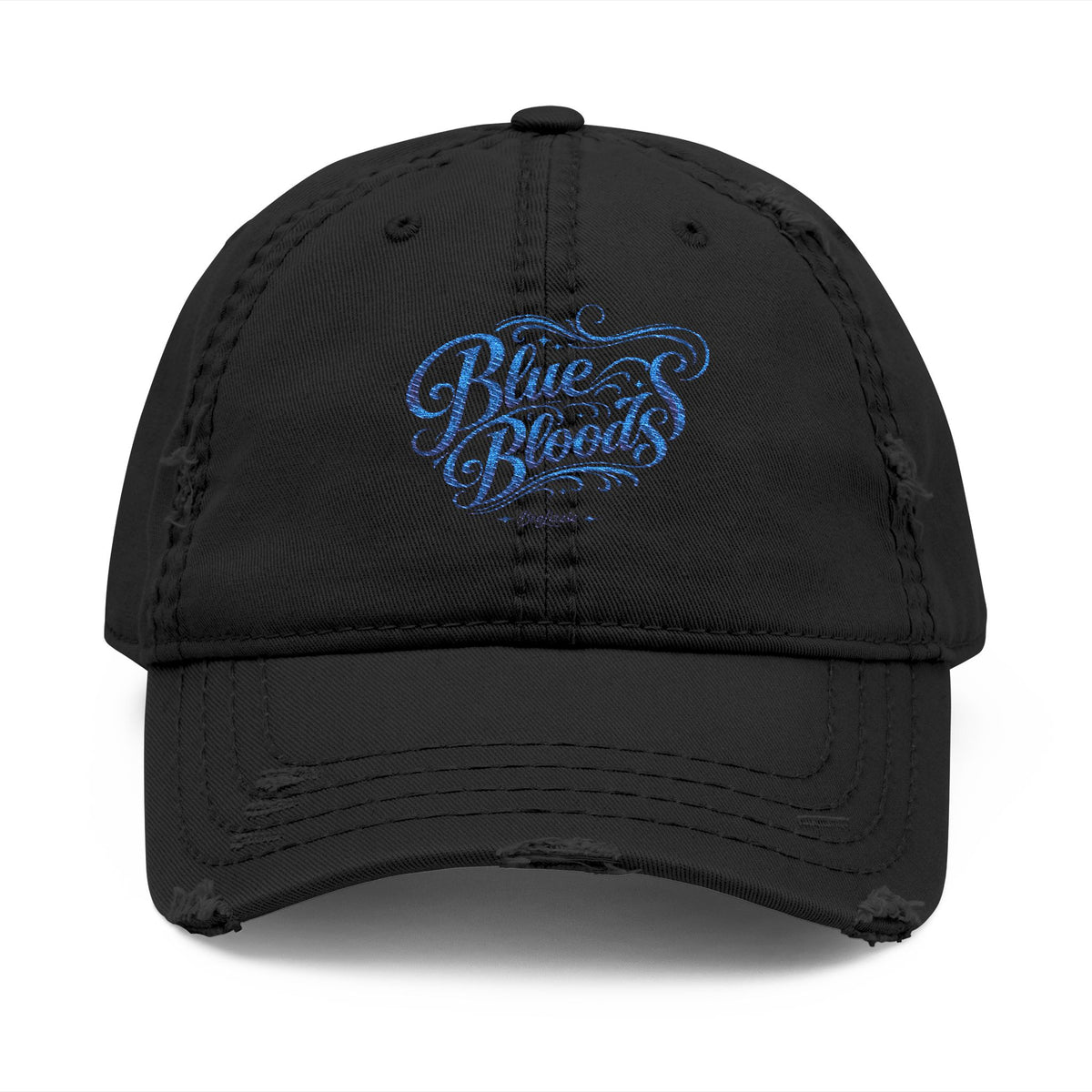 Distressed Embroidered Dad Hat — Blue Waves Script Cap