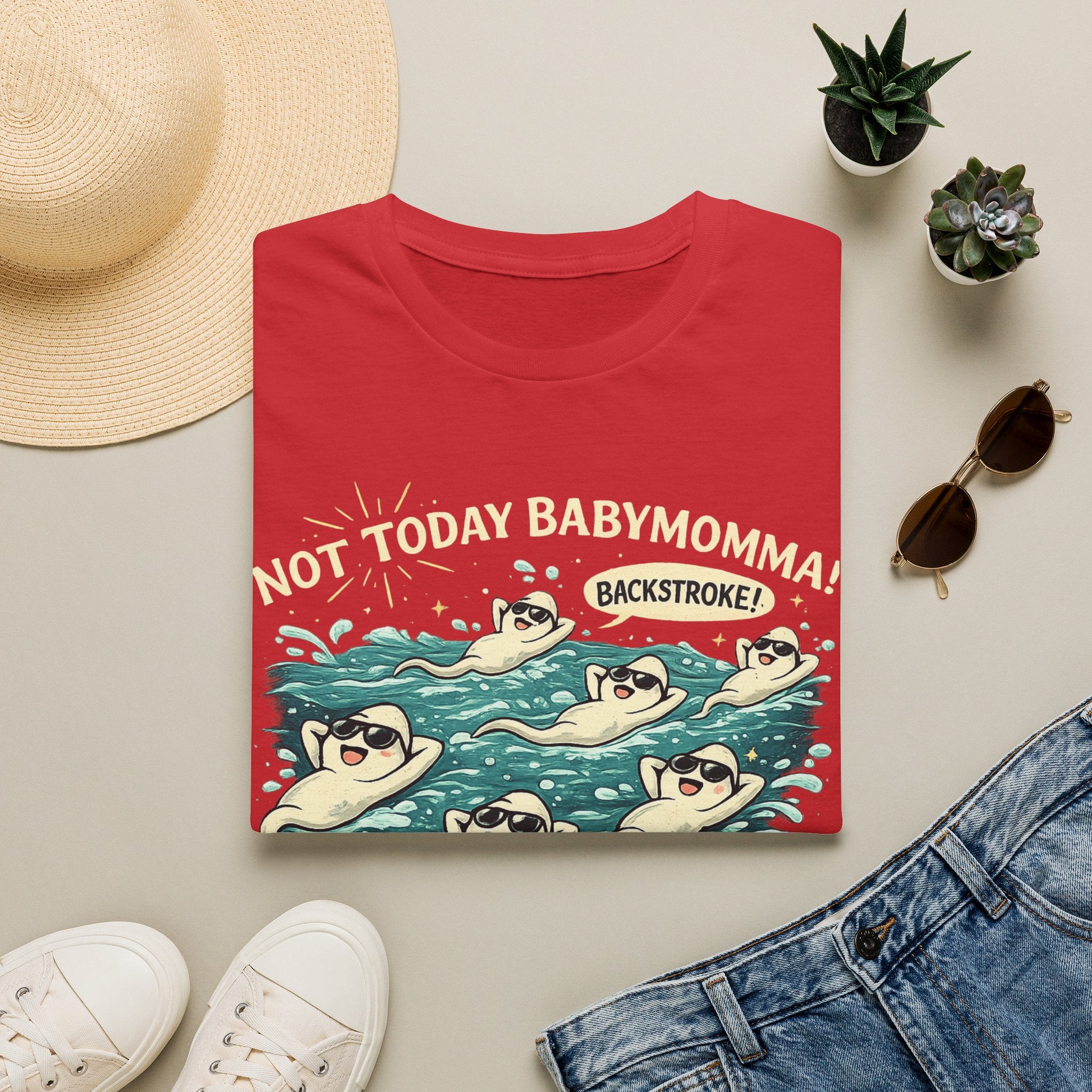 Backstroke Sloths T-Shirt — Cute Retro Swimming Sloth Design ("Backstroke! Not Today Harassment")
