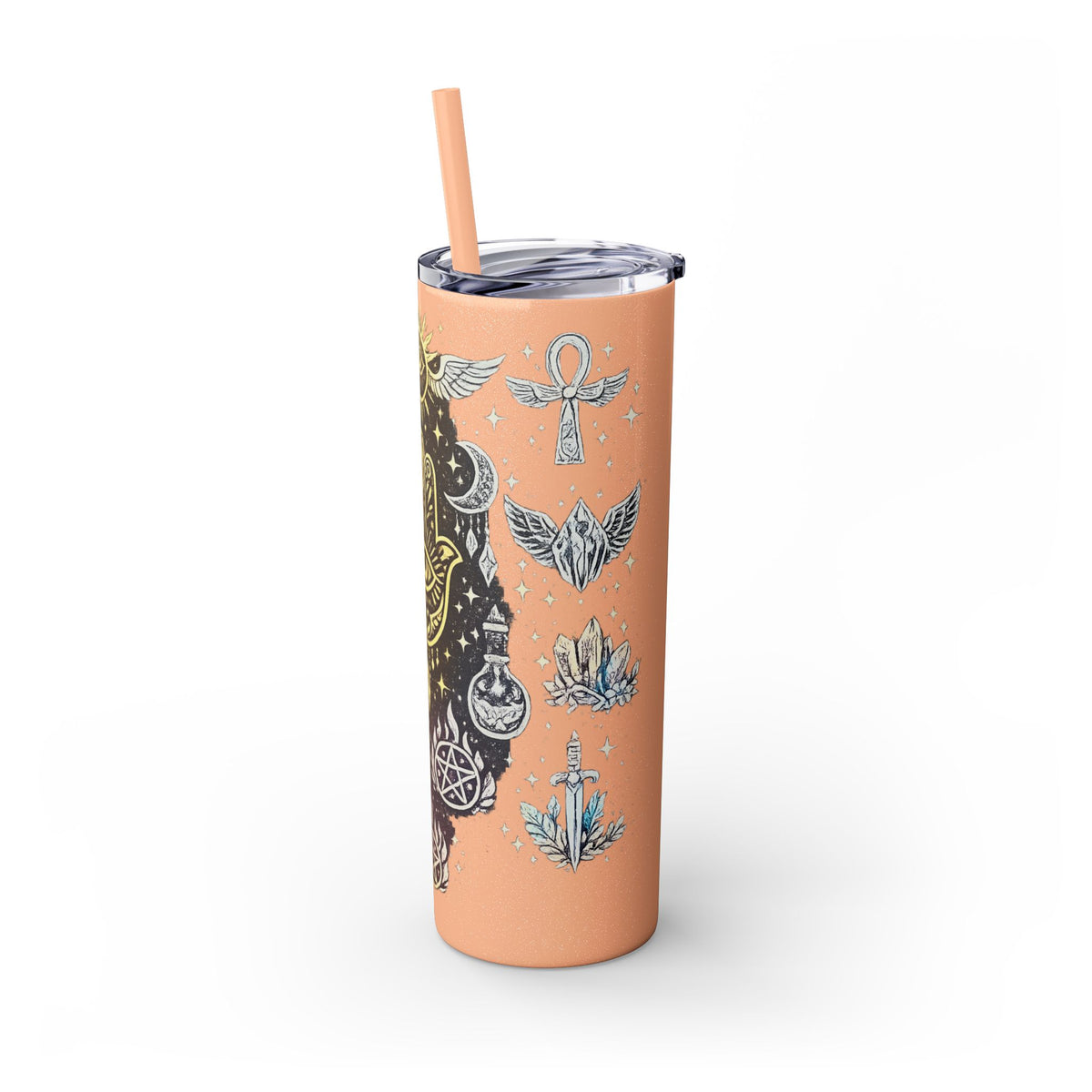 20oz Skinny Tumbler — Gold Mystic Hamsa & Celestial Eye Tumbler with Straw