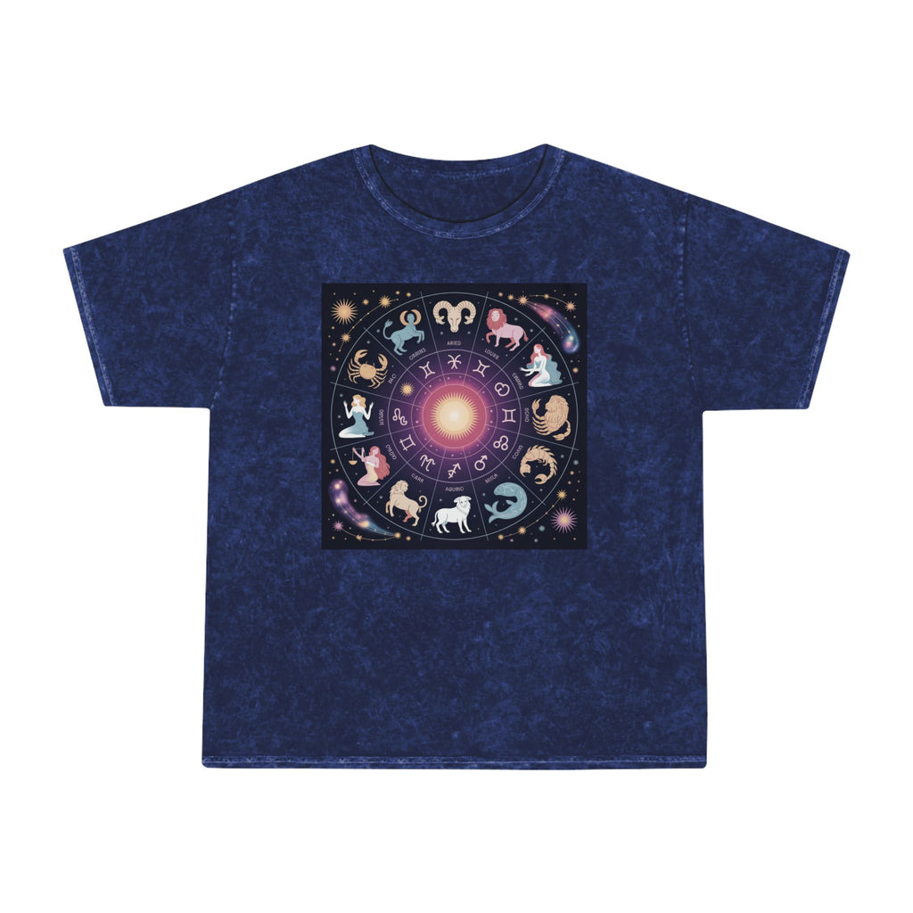 T-shirt Délavé à Motifs Zodiaque — Tee-shirt Coloré Signes Astrologiques