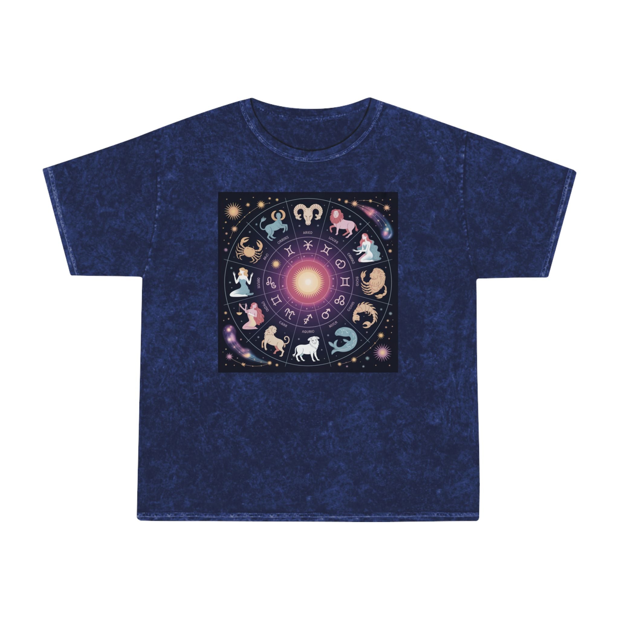 T-shirt Délavé à Motifs Zodiaque — Tee-shirt Coloré Signes Astrologiques