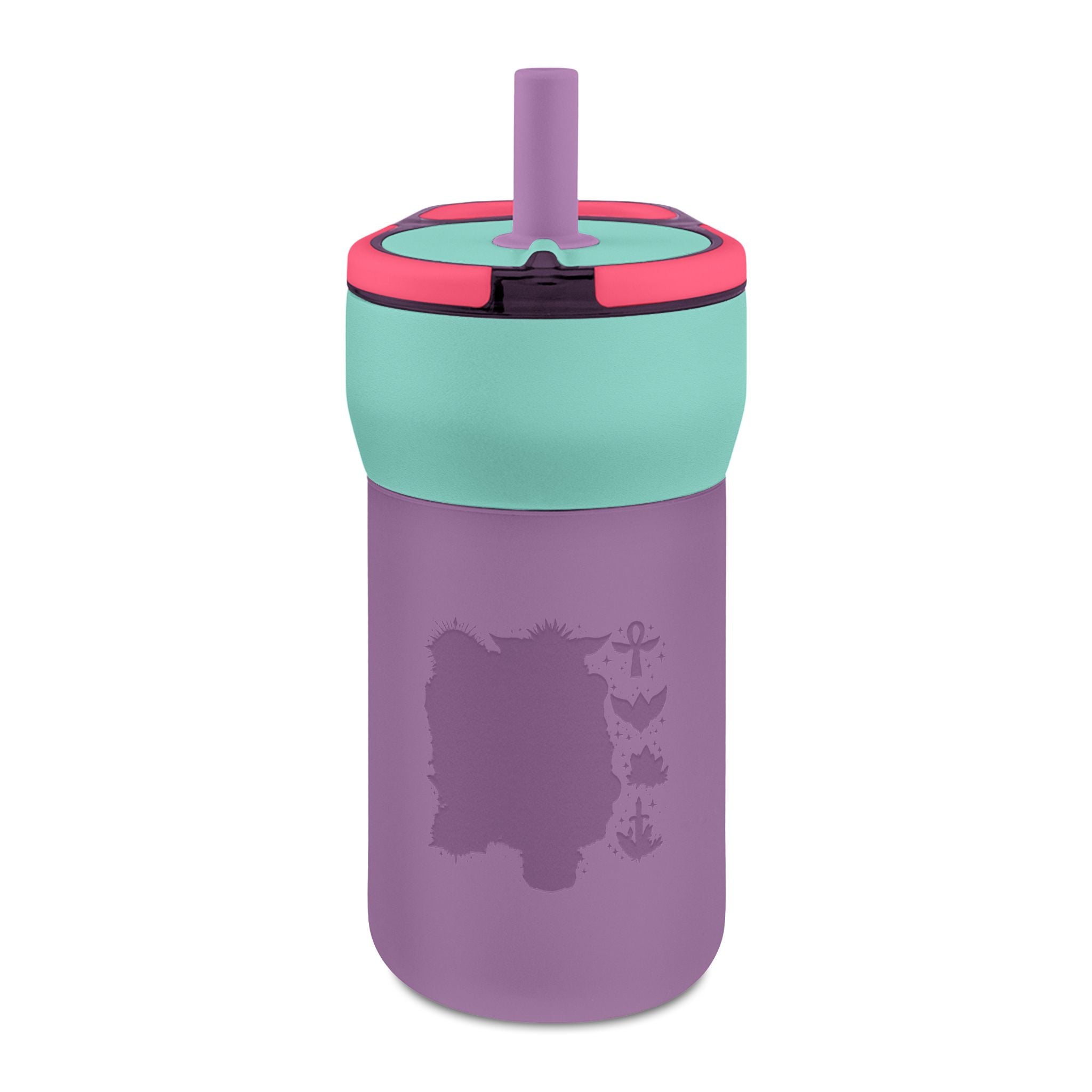 Kids 12oz Leakproof Straw Tumbler — Engraved Cute Animal Design, Toddler Water Bottle