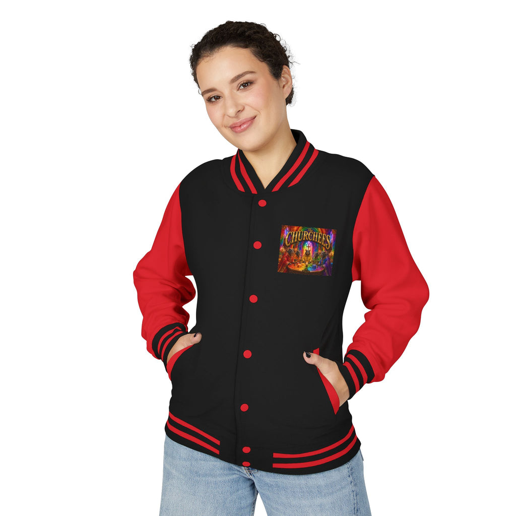 Letterman Jacket — Colorful 'The Churchlees' Retro Band Graphic