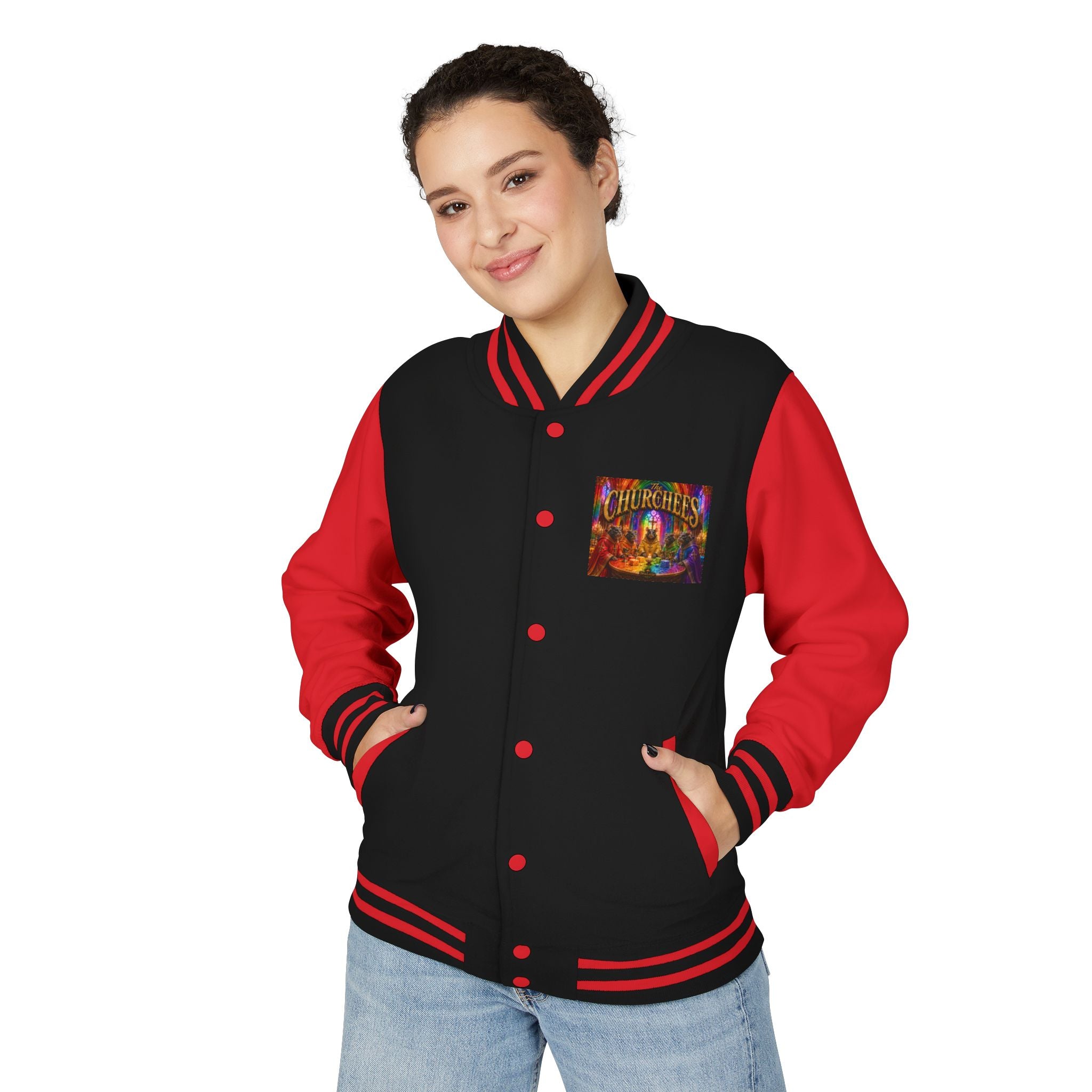 Letterman Jacket — Colorful 'The Churchlees' Retro Band Graphic