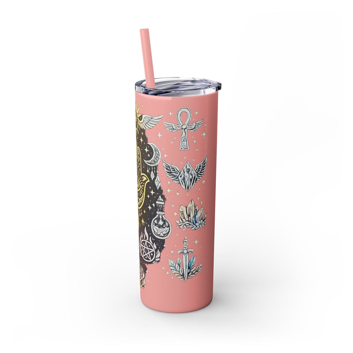 20oz Skinny Tumbler — Gold Mystic Hamsa & Celestial Eye Tumbler with Straw