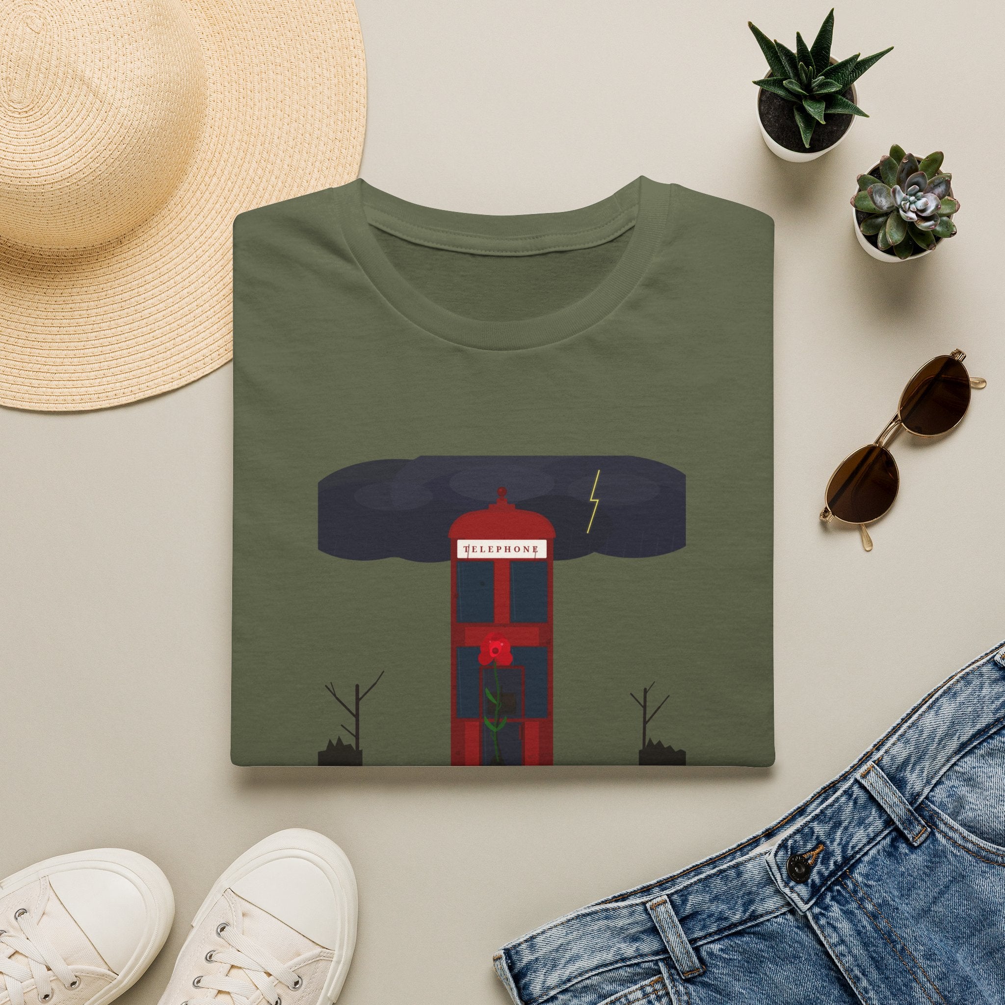 Vintage British Phone Booth T-Shirt — 'Telephone' Graphic Tee