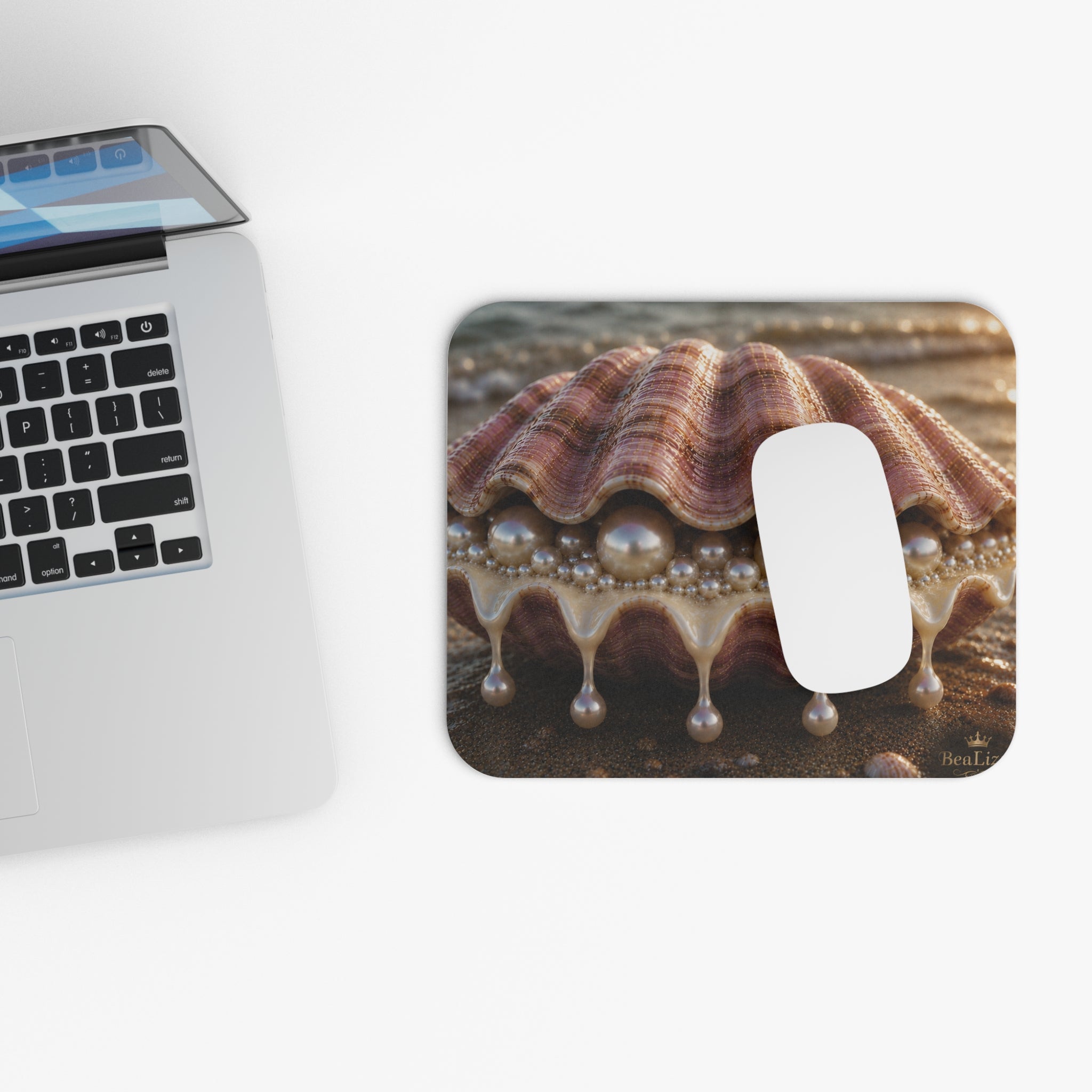 Seashell Pearl Mouse Pad – Coastal Beach Vibes, Elegant Nautical Desk Mat