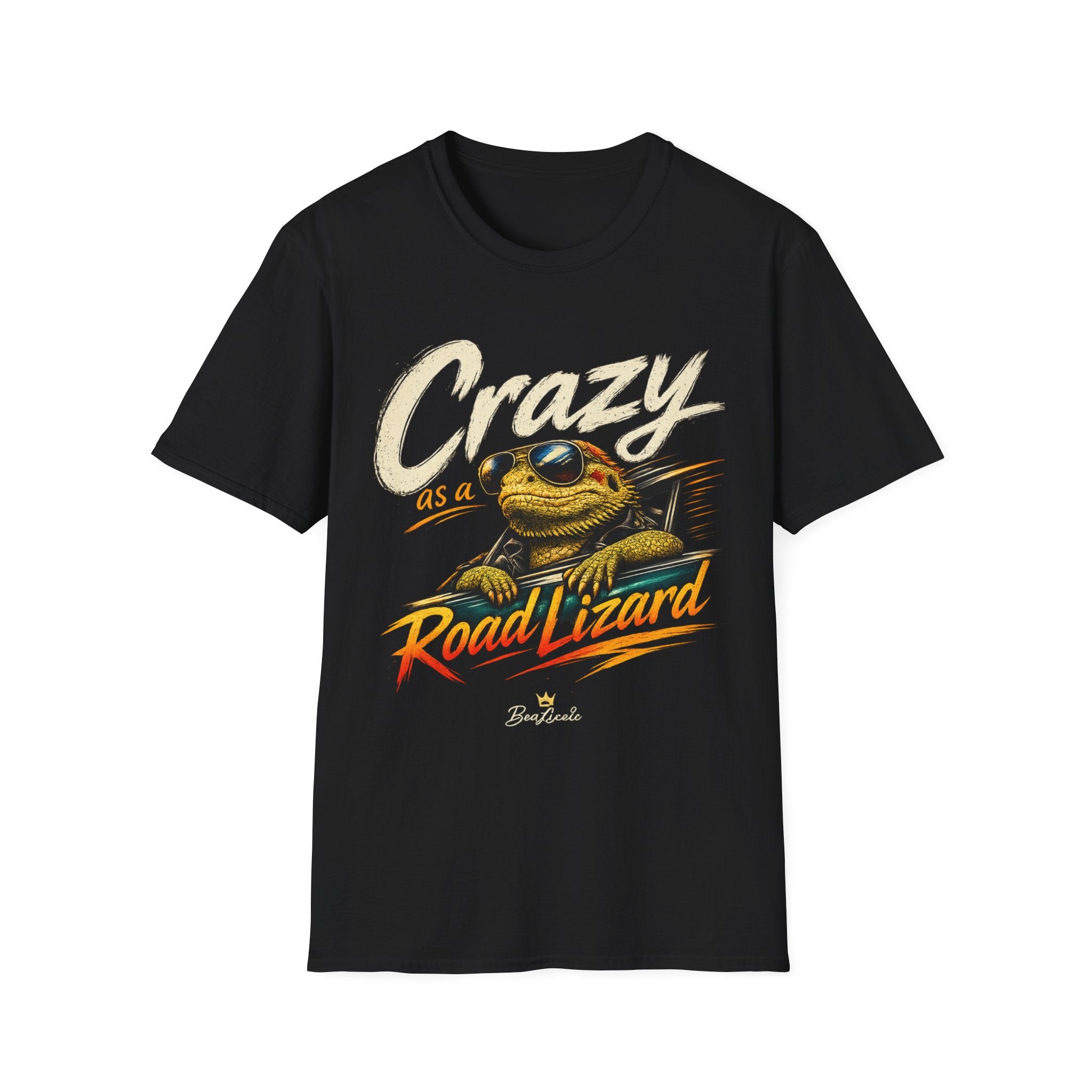 Crazy Road Lizard T-Shirt — Retro Graphic Tee with Sunglasses Lizard