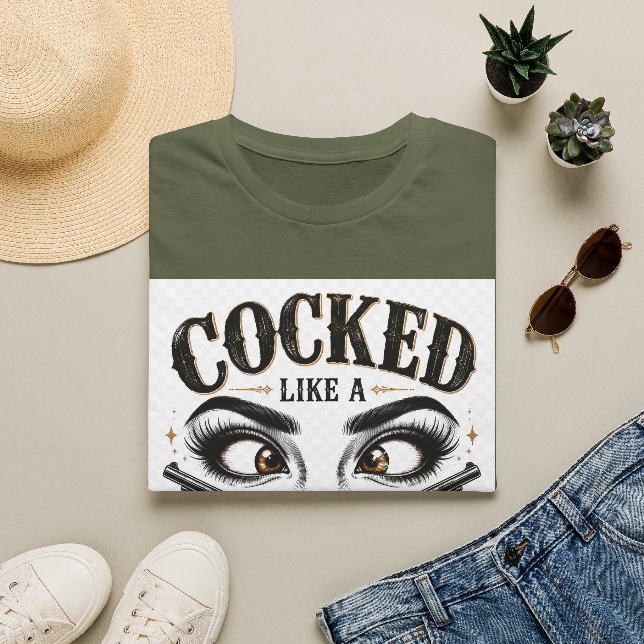 Cocked Like a Pistol T-Shirt — Retro Western Eyelash Graphic Tee
