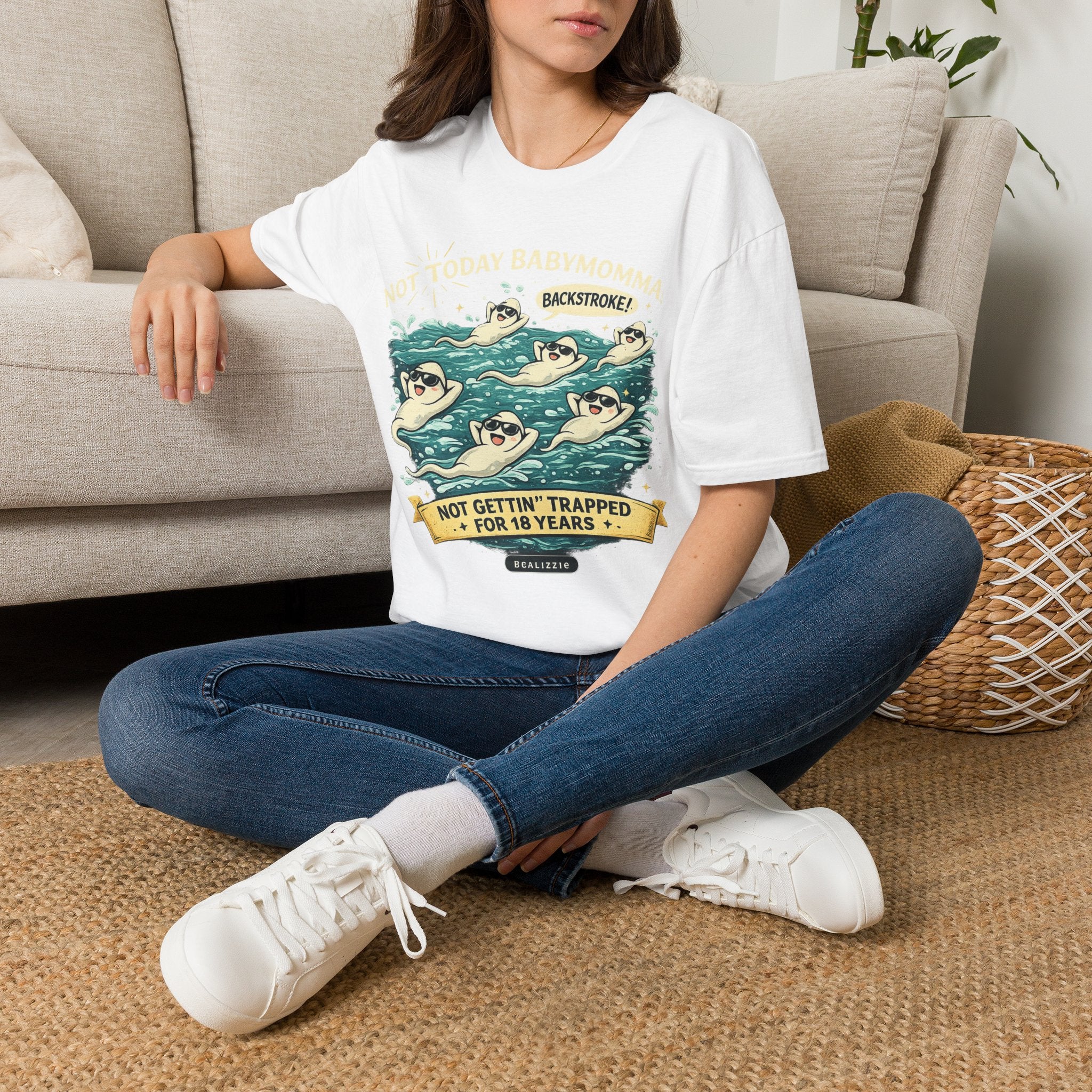 Backstroke Sloths T-Shirt — Cute Retro Swimming Sloth Design ("Backstroke! Not Today Harassment")