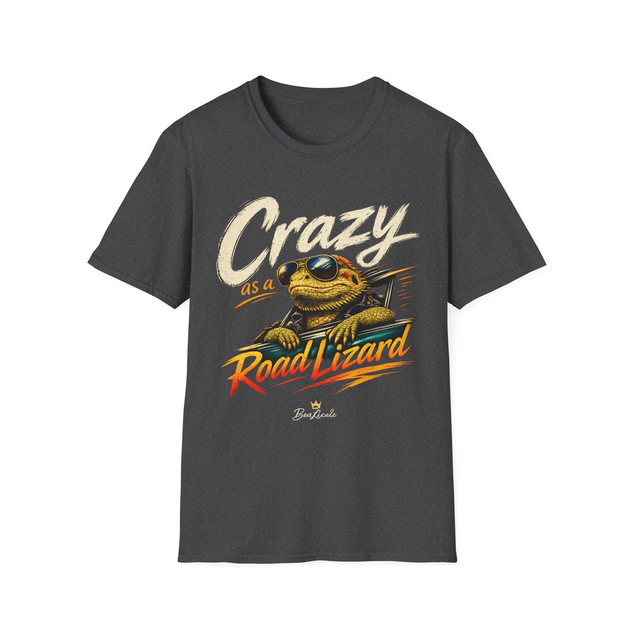 Crazy Road Lizard T-Shirt — Retro Graphic Tee with Sunglasses Lizard