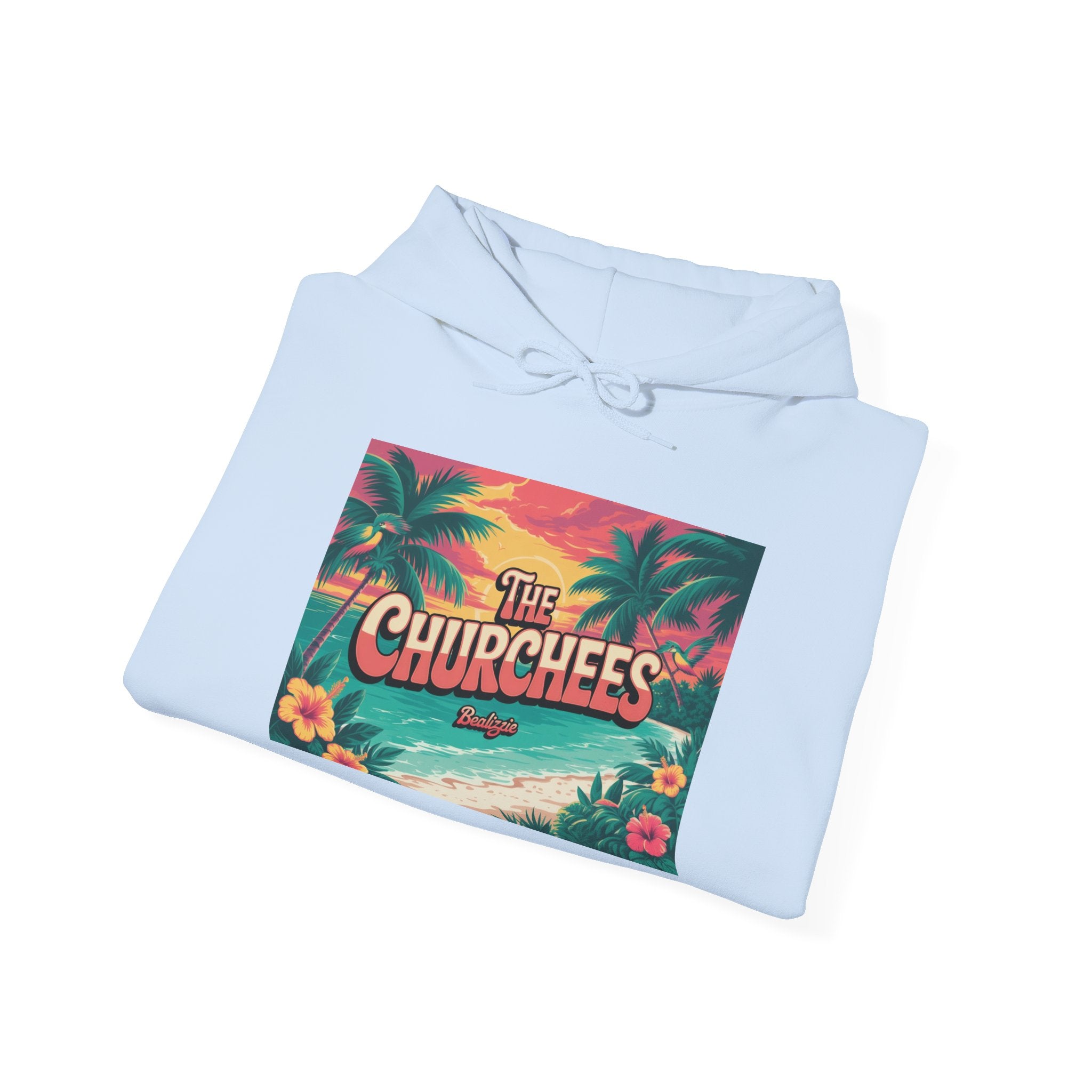 The Churchees Tropical Beach Hoodie — Retro Surf Palm Tree Sweatshirt