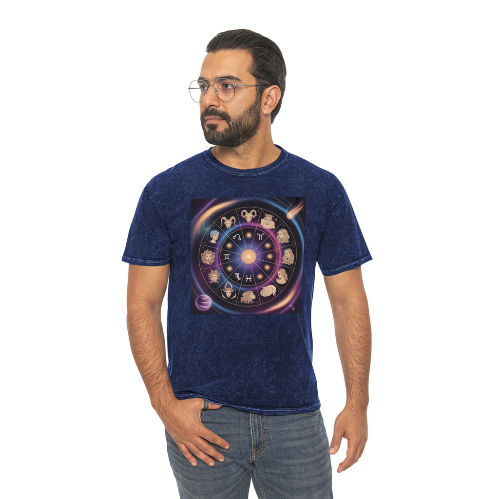 T-shirt graphique Roue du zodiaque — T-shirt délavé aux couleurs minérales Signes astrologiques