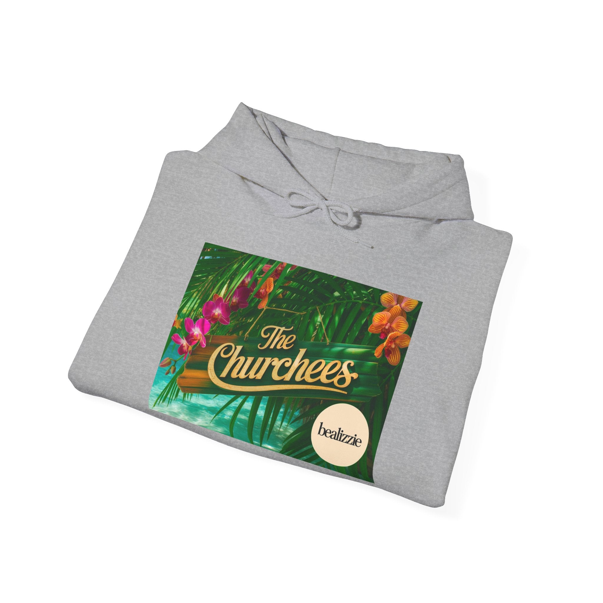 The Churchees Tropical Logo Hoodie — Retro Band-Inspired Graphic Sweatshirt