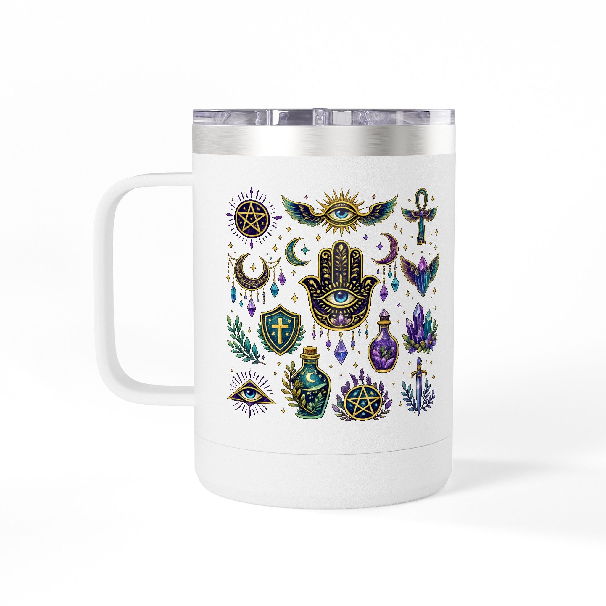15oz Travel Mug — Purple Floral Anchor