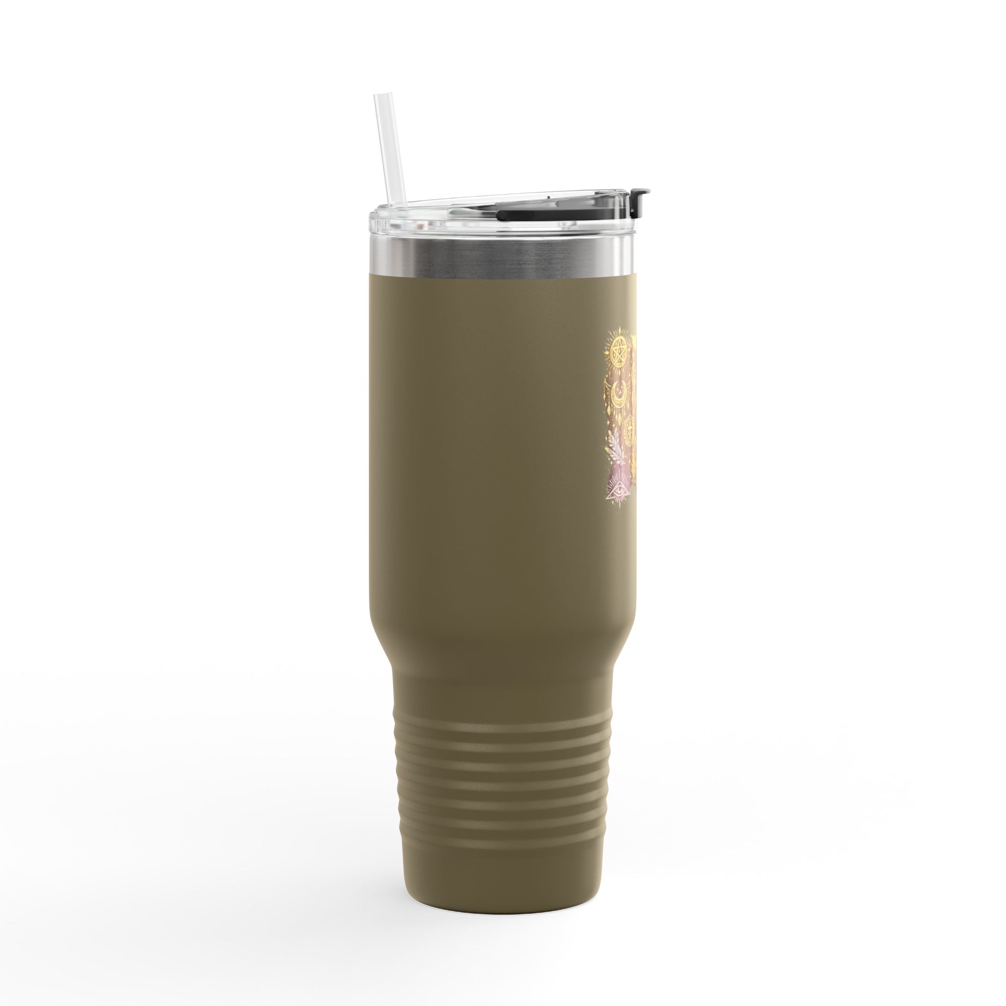 40oz Insulated Travel Mug — Steampunk Gear Floral Motorcycle Skull