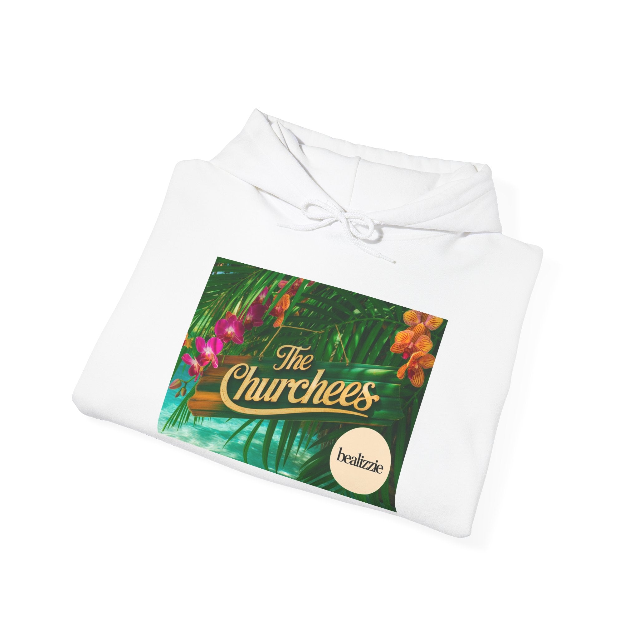 The Churchees Tropical Logo Hoodie — Retro Band-Inspired Graphic Sweatshirt
