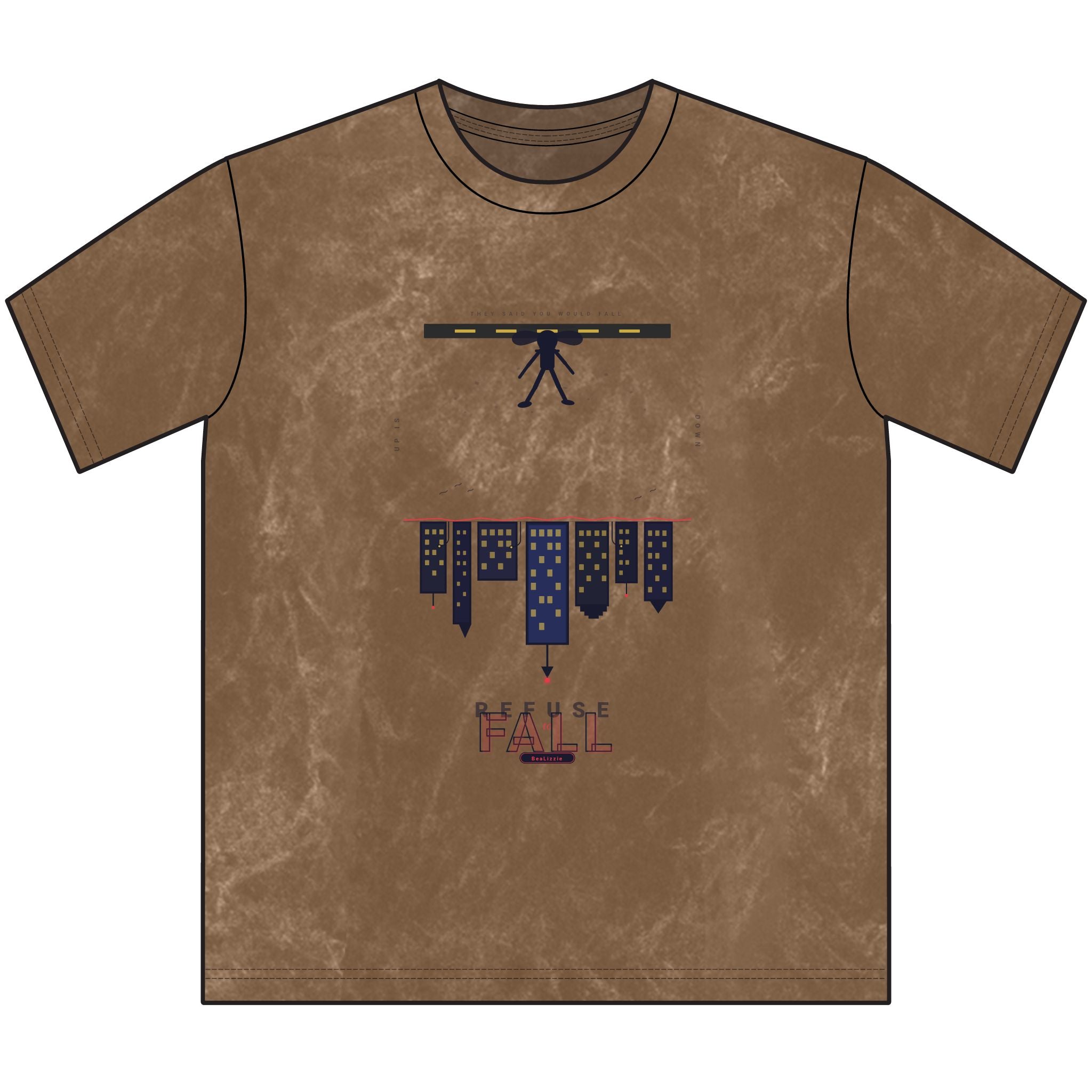 Vintage Crewneck Tee — Rustic Brown 'Pause' City Skyline Graphic Tee