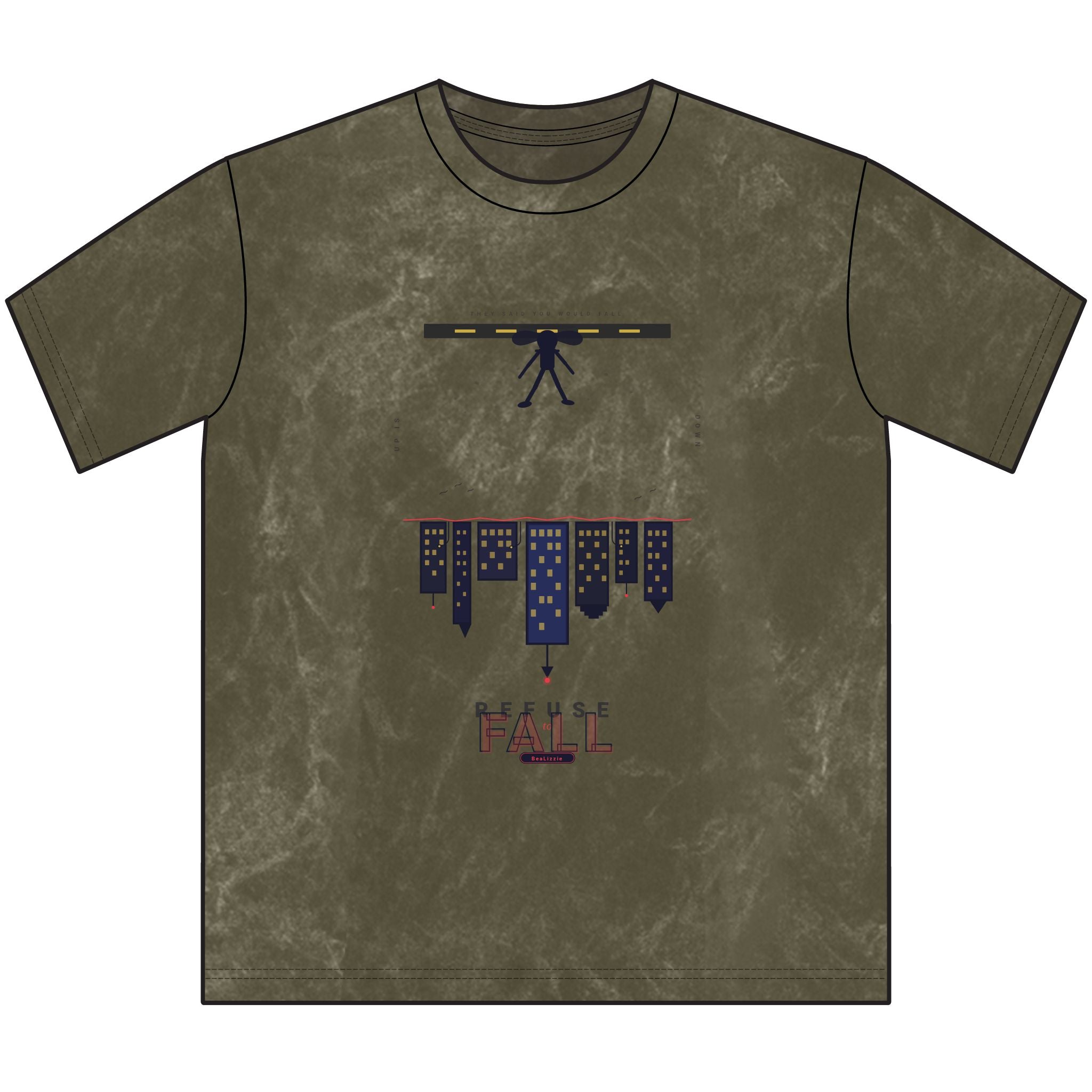 Vintage Crewneck Tee — Rustic Brown 'Pause' City Skyline Graphic Tee