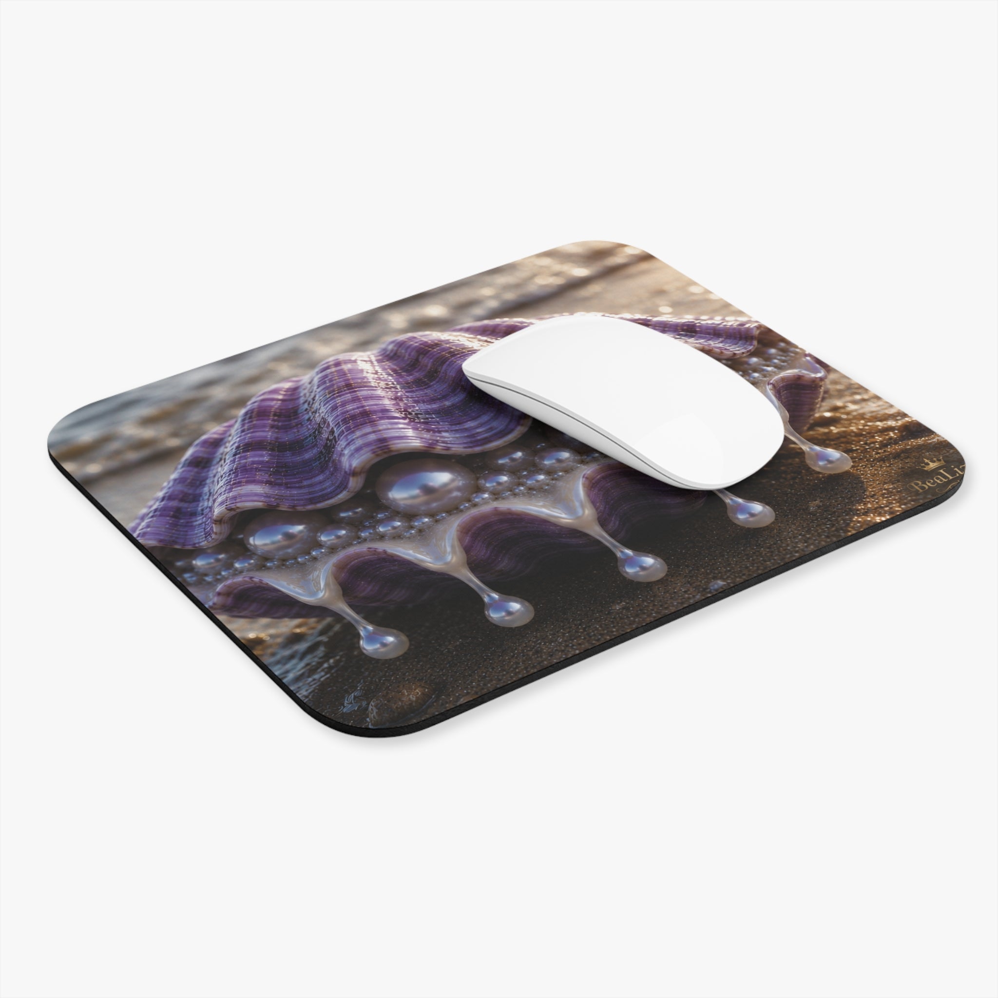 Pearl Shell Mouse Pad — Purple Seashell Beach Desk Mat